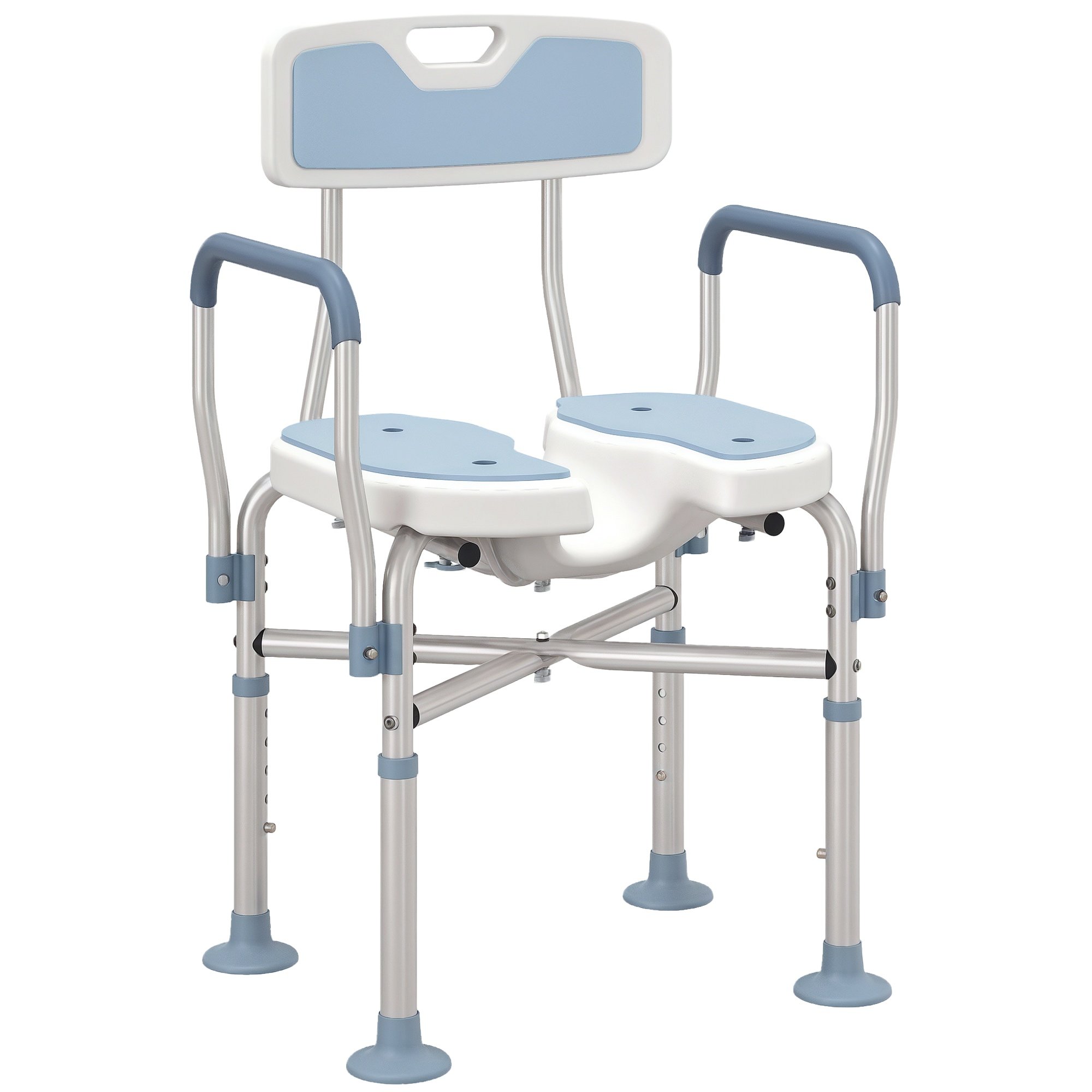 HOMCOM Shower Chair with Hygiene Cut-Out Seat and Reinforced Crossbars - Blue