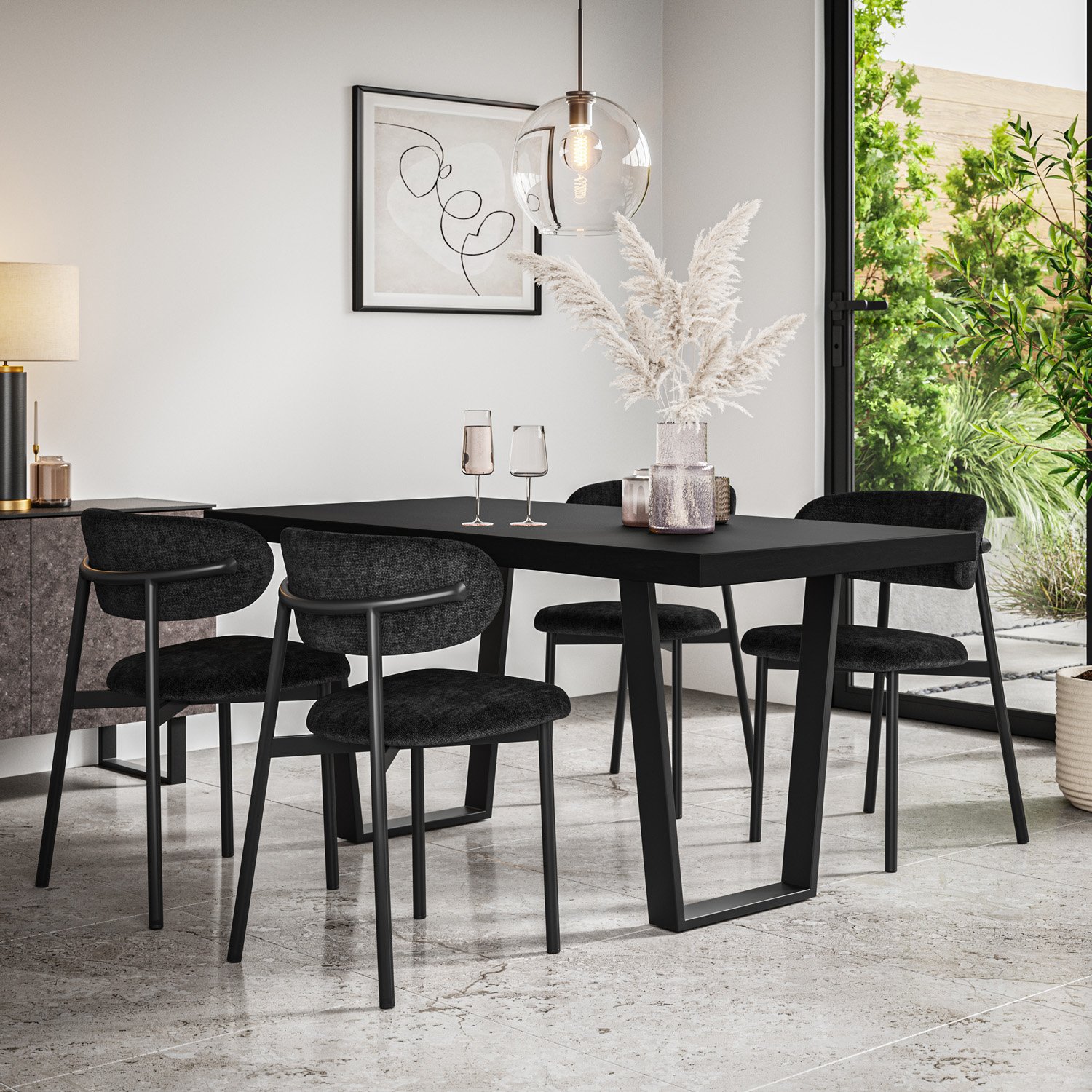 Furniture Online Aria Black Dining Table & 4 Myla Black Chairs