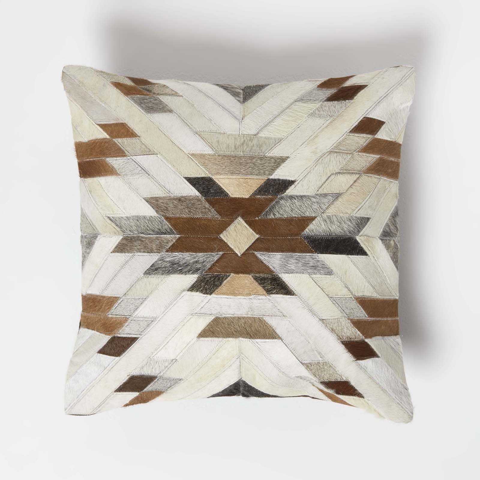 Homescapes Brown and Cream Geometric Star Leather Filled Cushion
