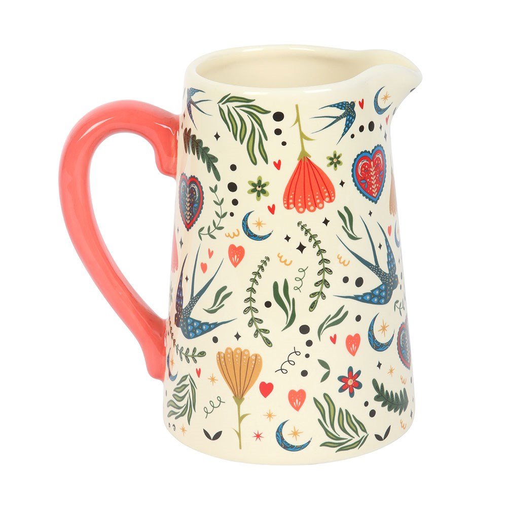 Something Different Folk Print Flower Jug - Cream & Pink