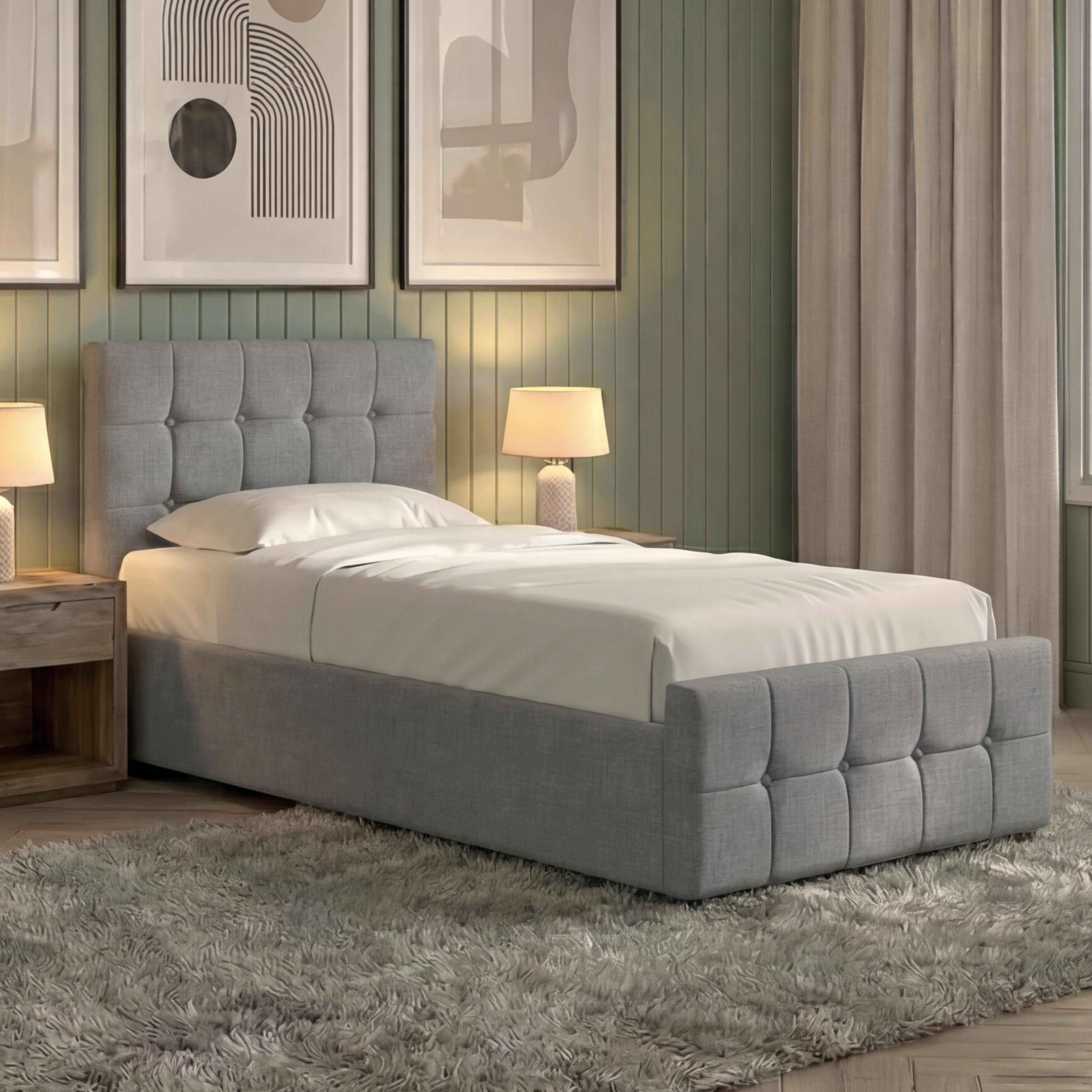 Vida Designs Valentina Single Linen Ottoman Bed - Light Grey