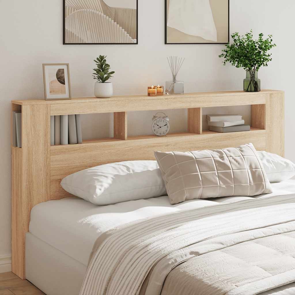Walplus Engineered Wood LED Headboard - Light Oak - 200 x 18.5 x 103.5 cm