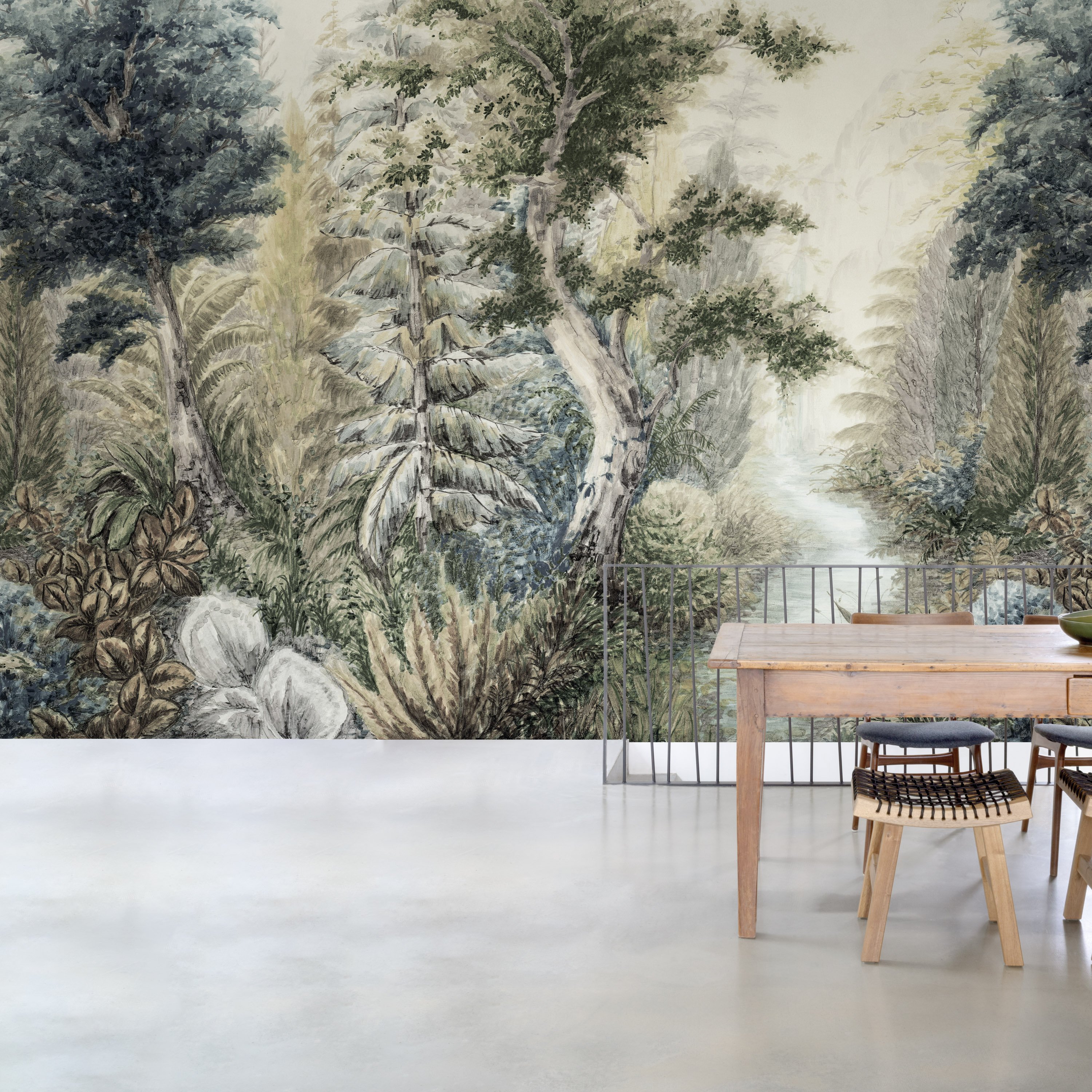 Grandeco Boutique Harmony Forest Walk 5 lane Wallpaper Mural  - Green