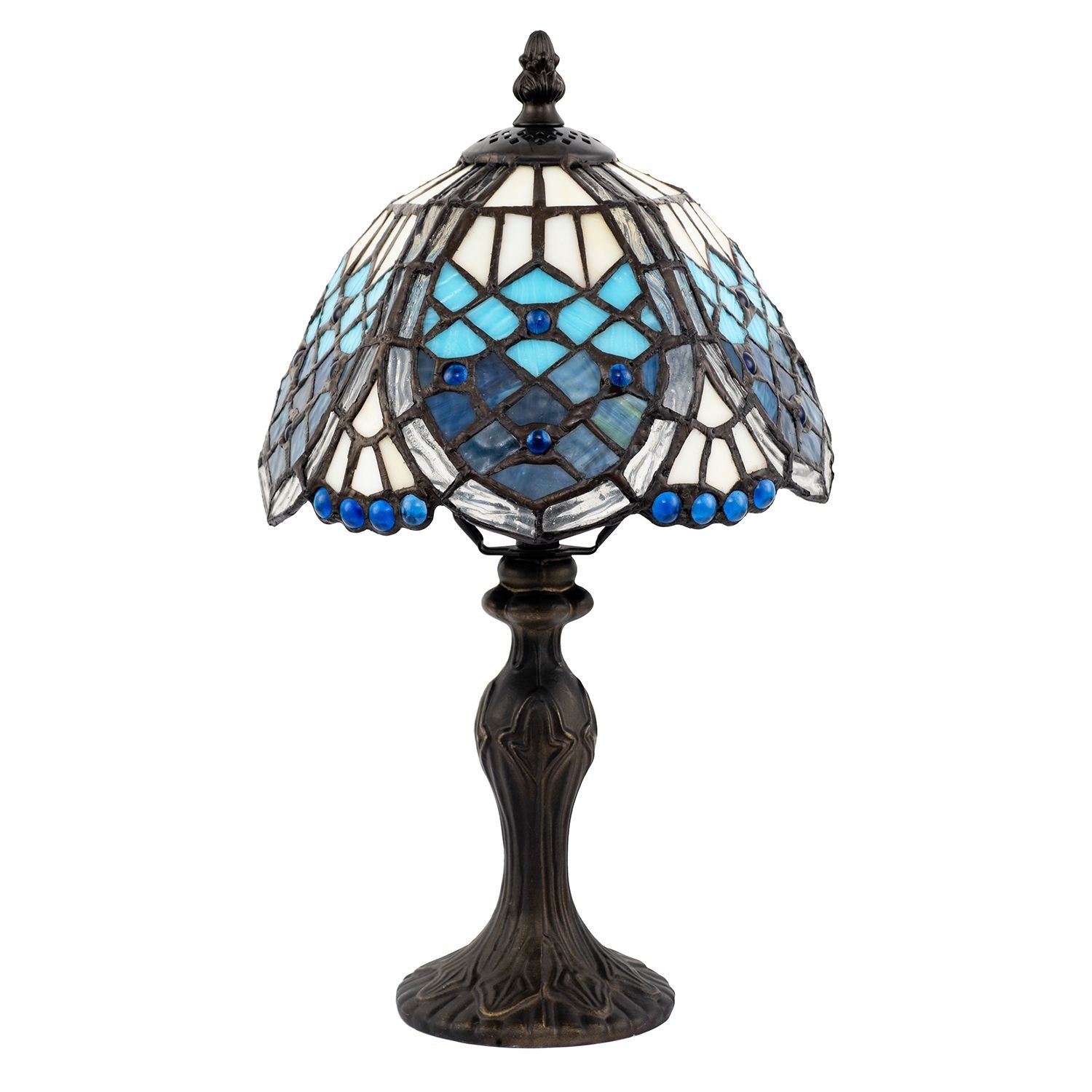 Happy Homewares Blue Sleek Hand Crafted Beaded Tiffany Table Lamp - 20cm