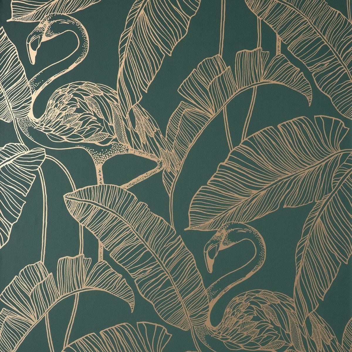 Fine Decor Flamingo Wallpaper - Emerald Green