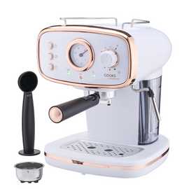 Cooks Professional Retro Espresso Machine 1.2L with Steam Wand - White/Copper