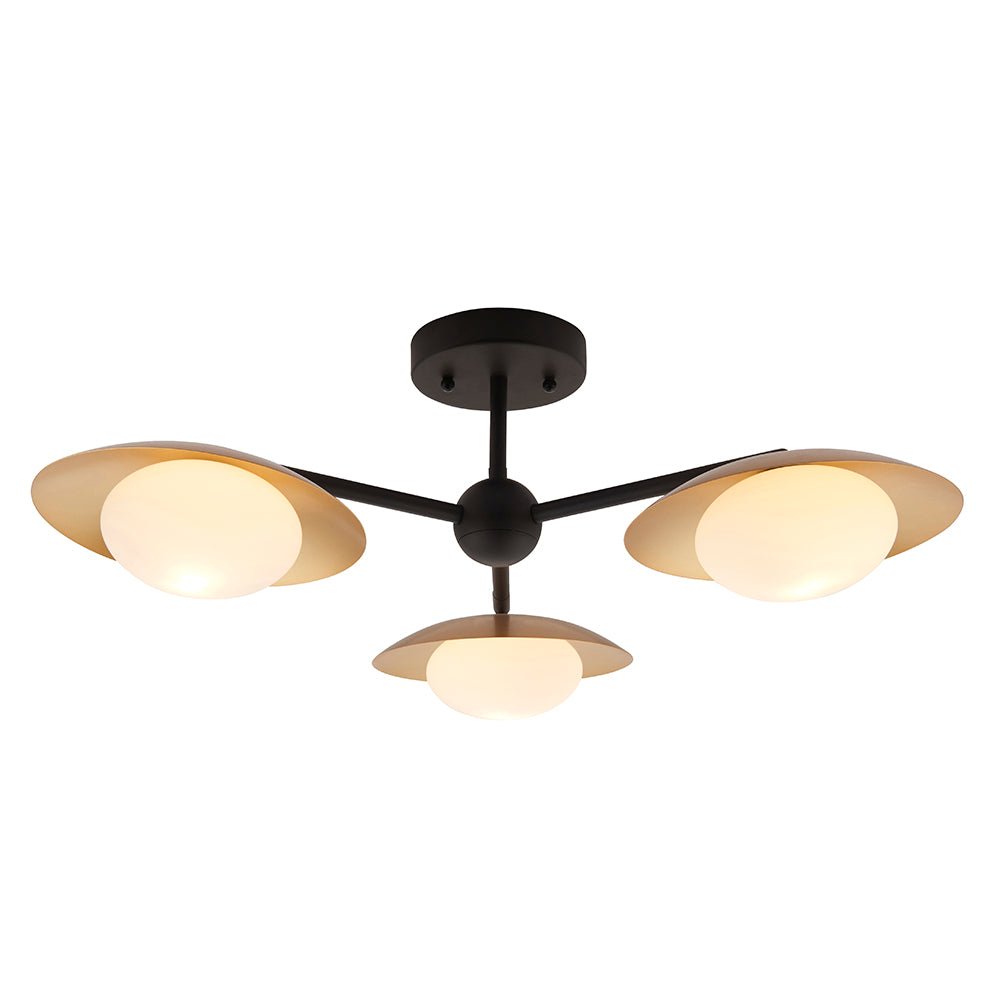 Loops Direct 59cm Steel and Glass Ceiling Light - Gold and Dark Bronze