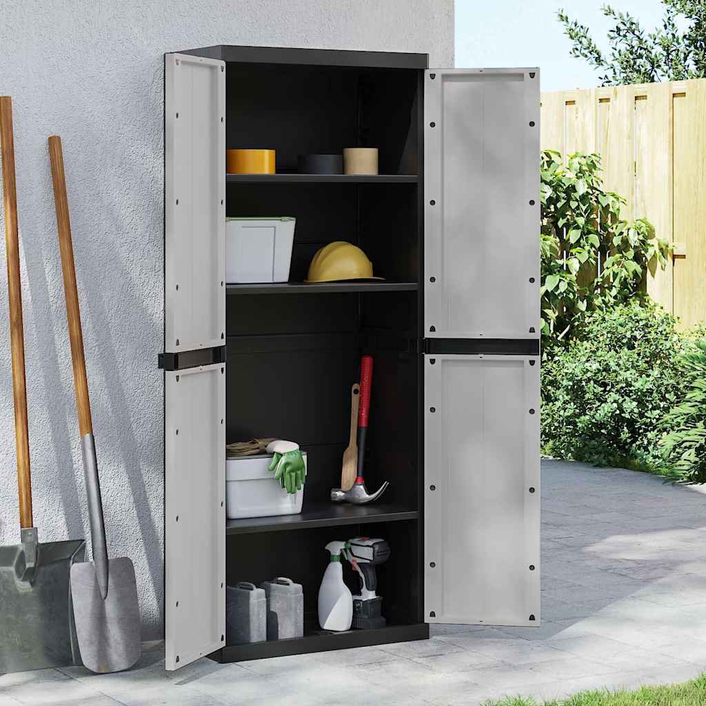 Walplus PP Lockable Storage Cabinet - Black and Grey - 65 x 37 x 165 cm