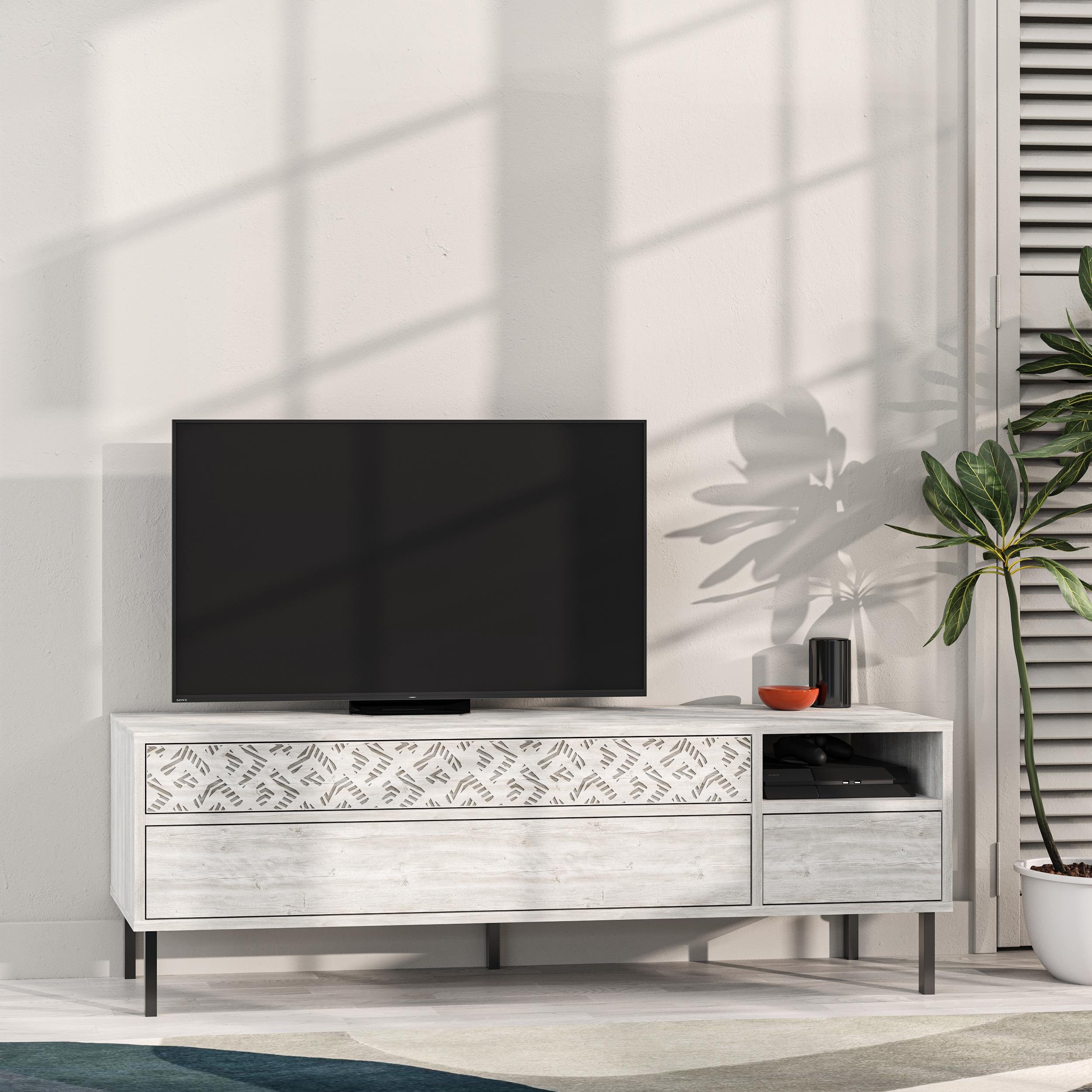 Decortie Heaton Particleboard and Metal TV Unit - Cream