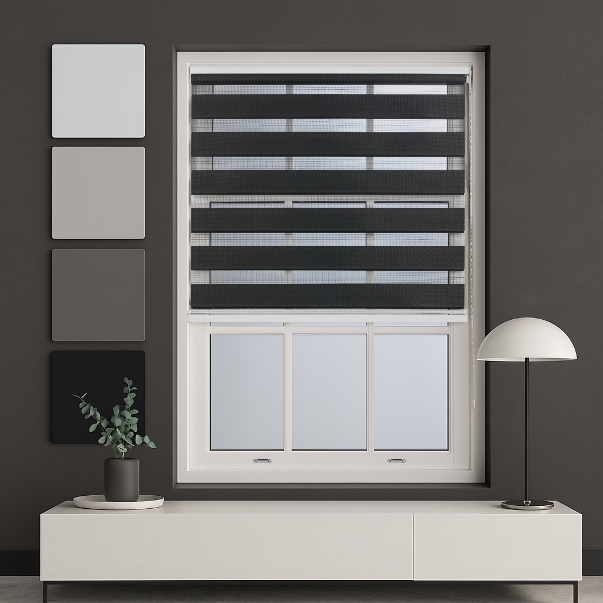 Furnished Black Day and Night Roller Blind - 55cm x 165cm
