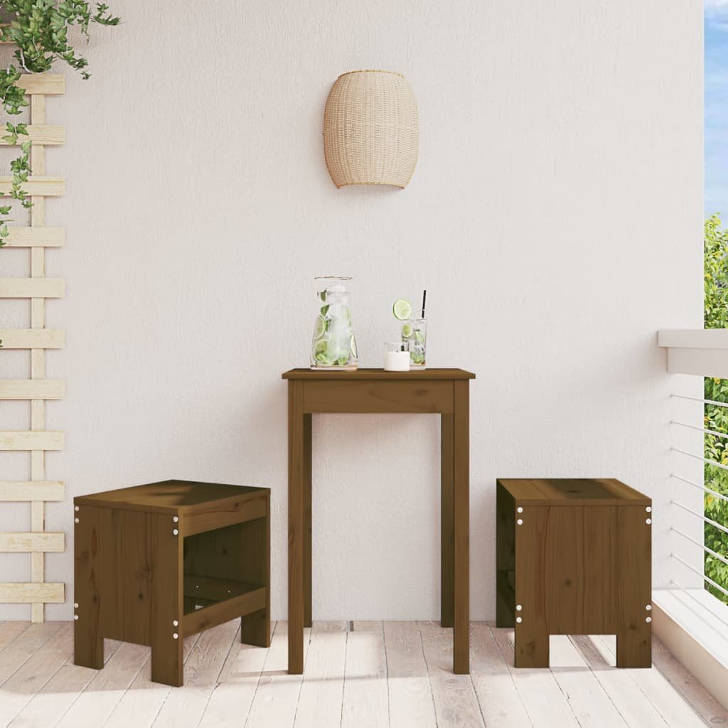 Walplus 2 Piece Wood Garden Stools - Honey Brown - 40 x 36 x 45 cm