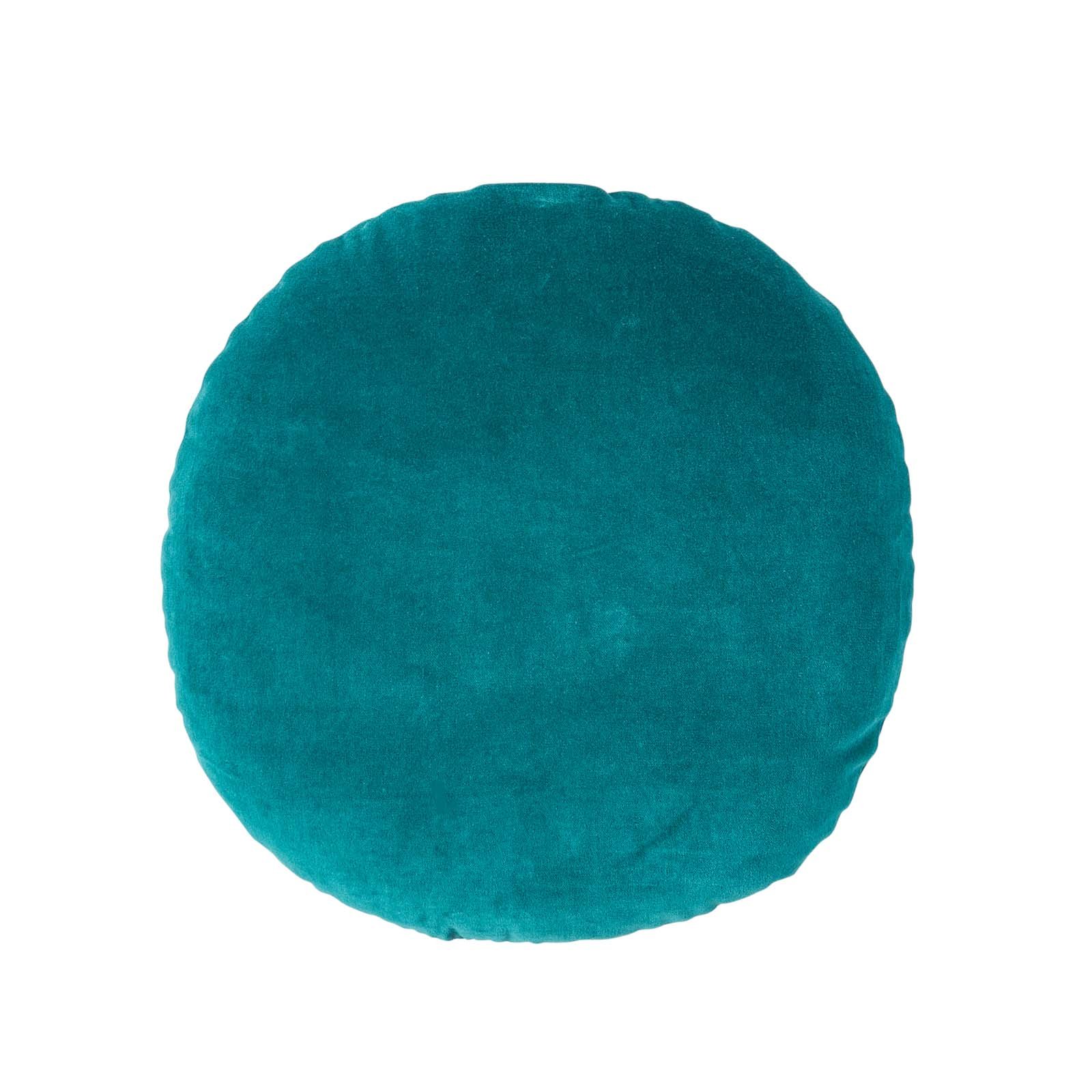 Homescapes Teal Green Cotton Velvet Filled Cushion - 40 cm Round