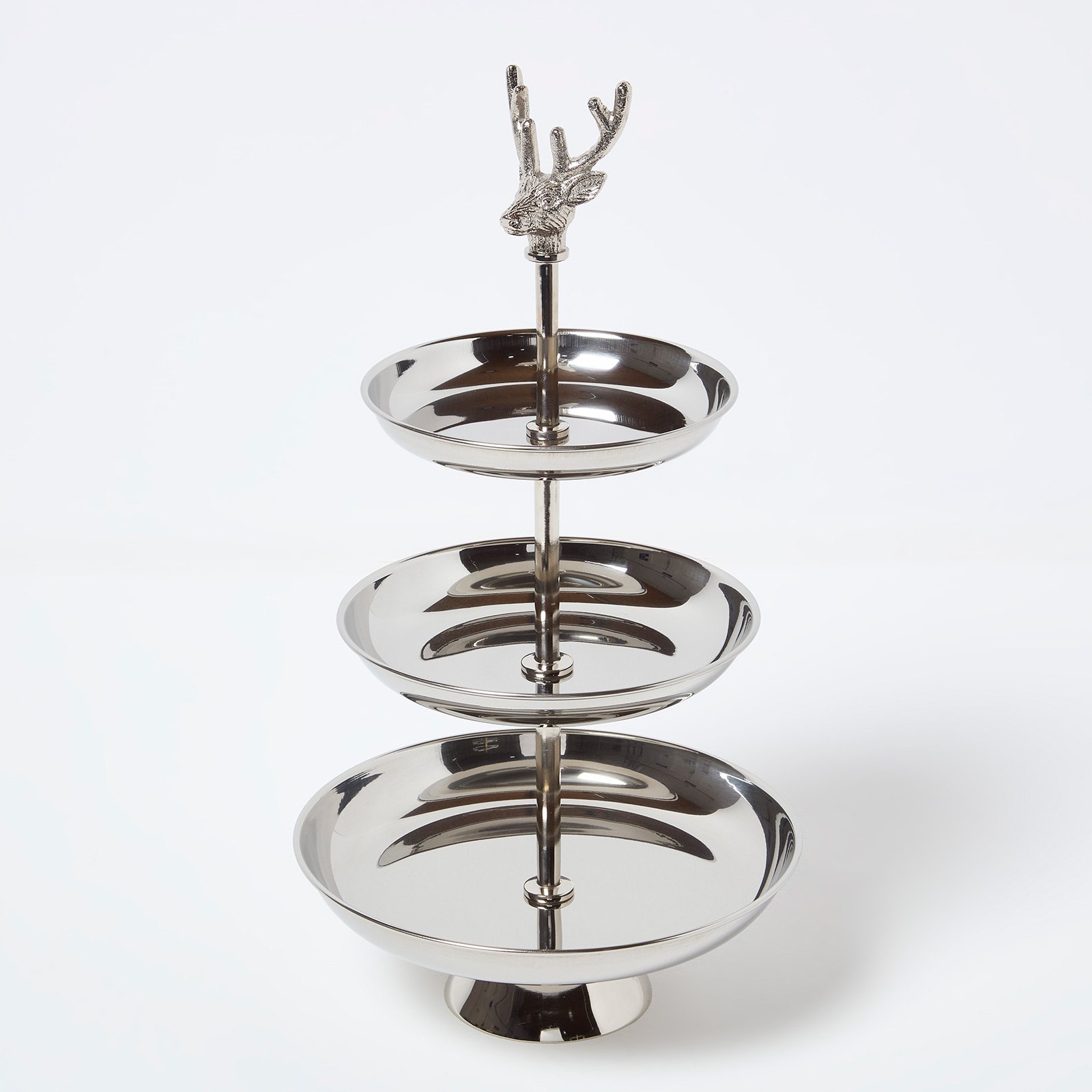 Homescapes Aluminium 3-Tier Display Stand with Stag Head – Silver