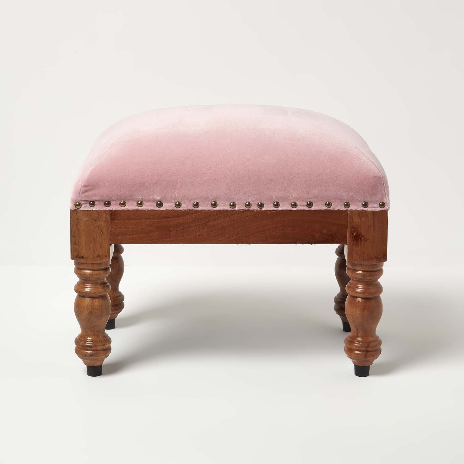 Homescapes Mable Velvet Rectangular Footstool – Pink