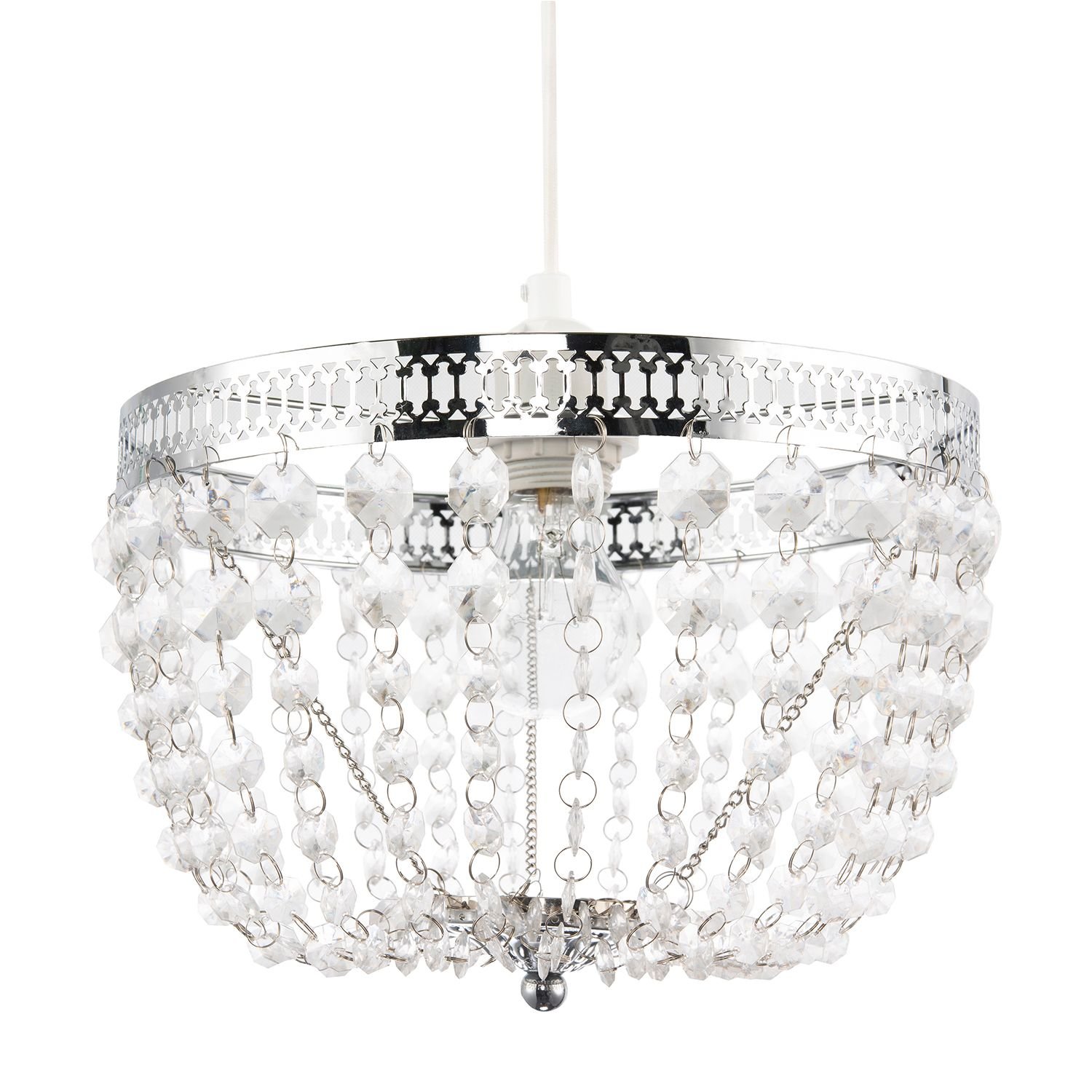 Happy Homewares Vintage Chrome with Clear Acrylic Pendant Shade - 29cm