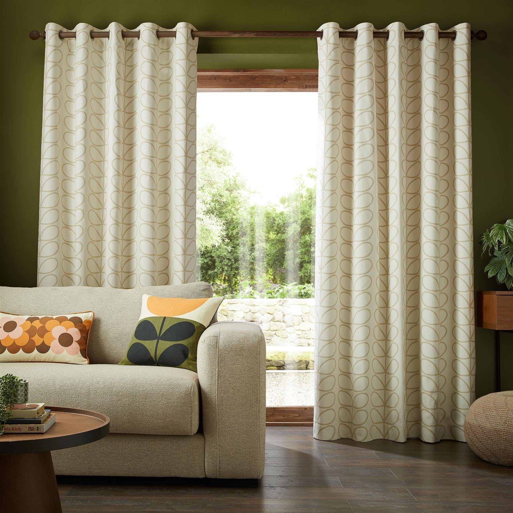 Orla Kiely Linear Stem Eyelet Curtains - Natural - 168 x 229cm