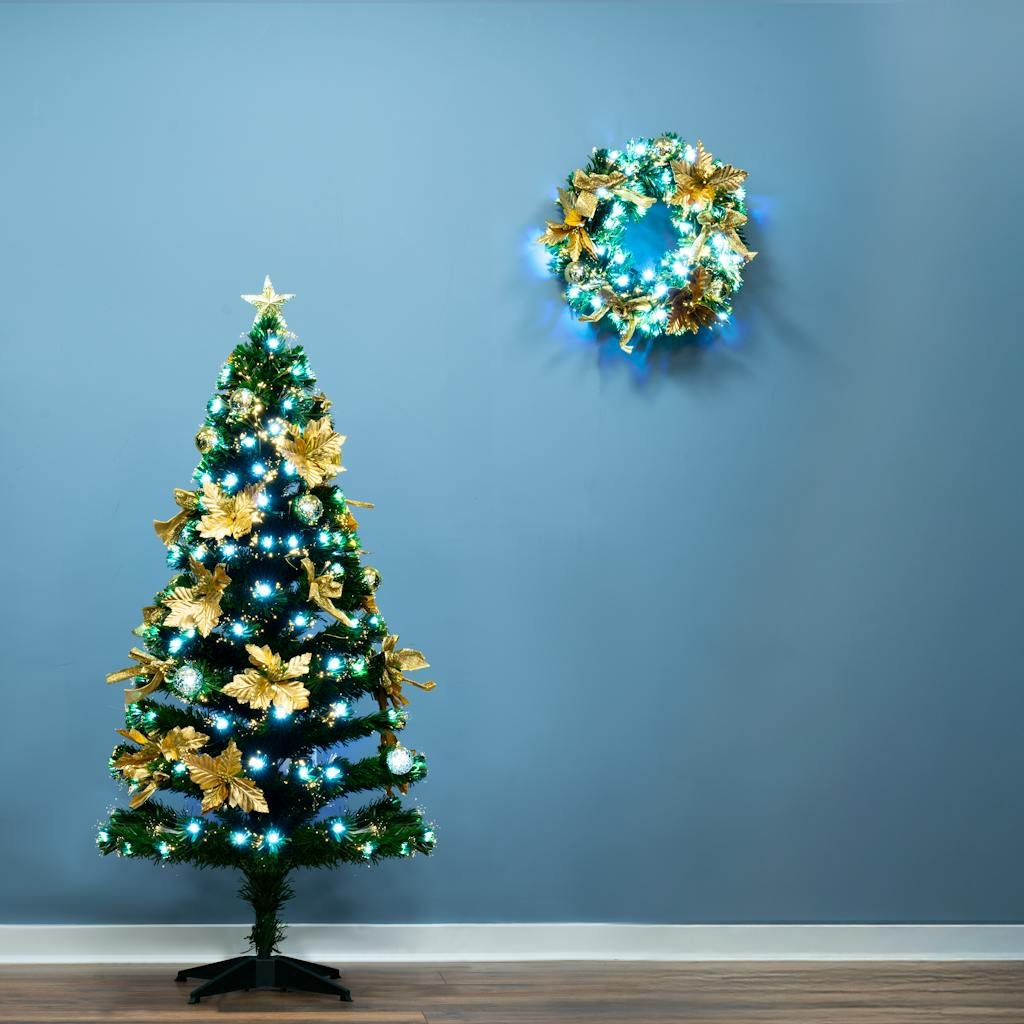 Christmas Tree World 5ft Gilded Poinsettia Fir Fibre Optic Tree