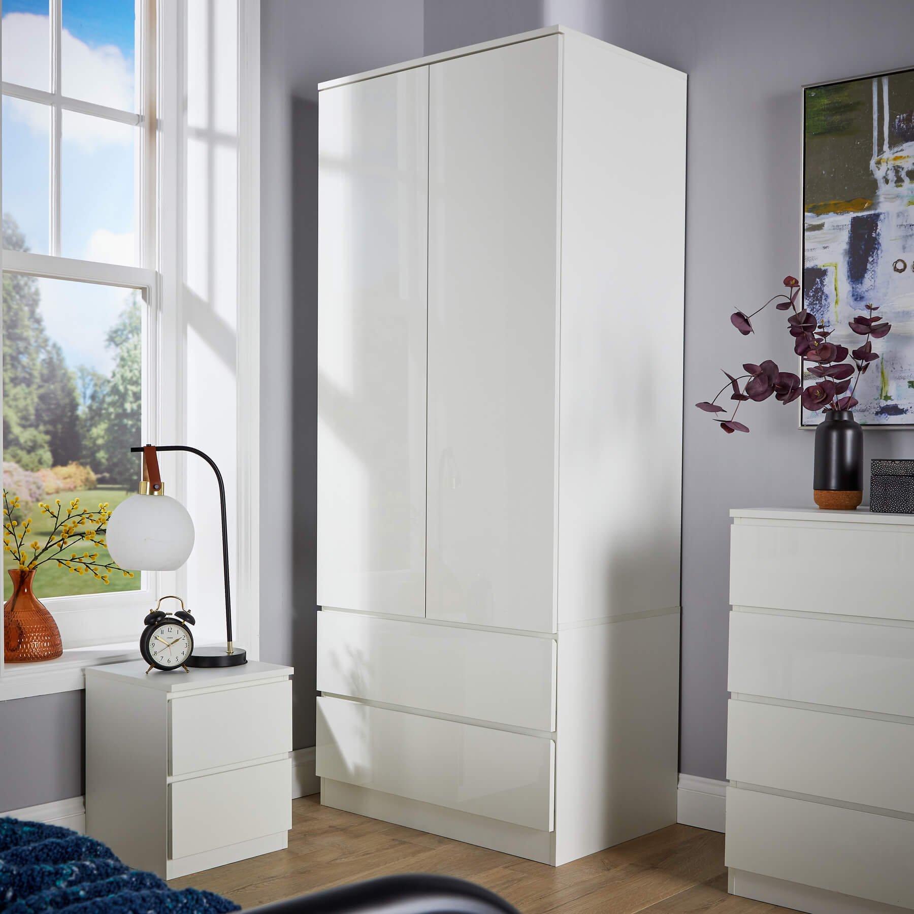 Home Source Lugano 2 Door 2 Drawer Wardrobe - White