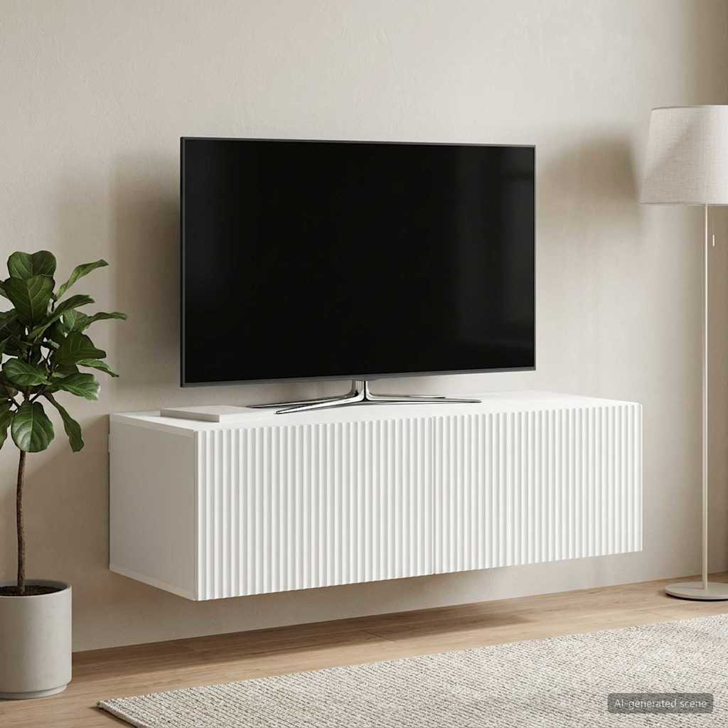 Walplus Wood Wall Mounted TV Cabinet Open Shelf - White - 98 x 41 x 30 cm