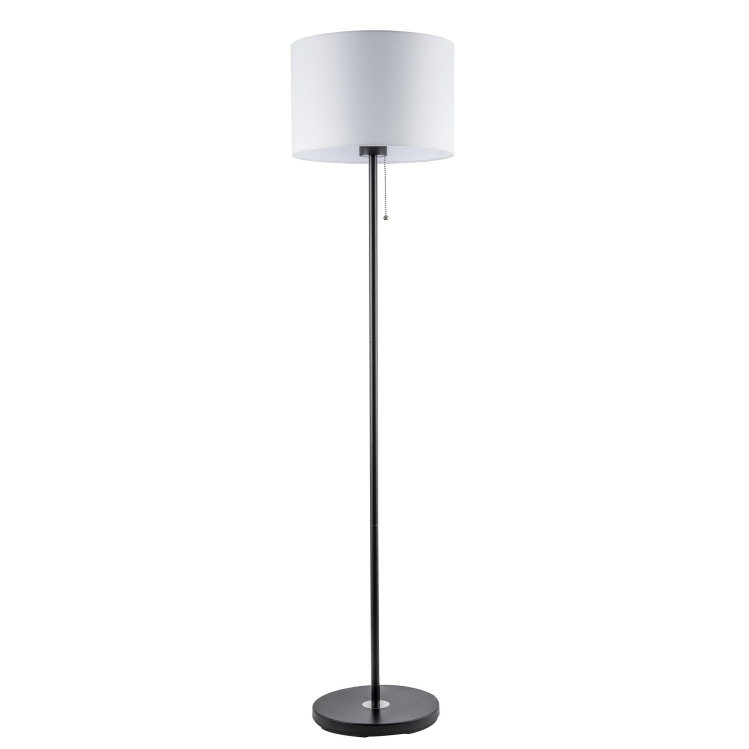 Happy Homewares Matte Black with Metal Pull Switch and Cotton Floor Lamp - 35cm