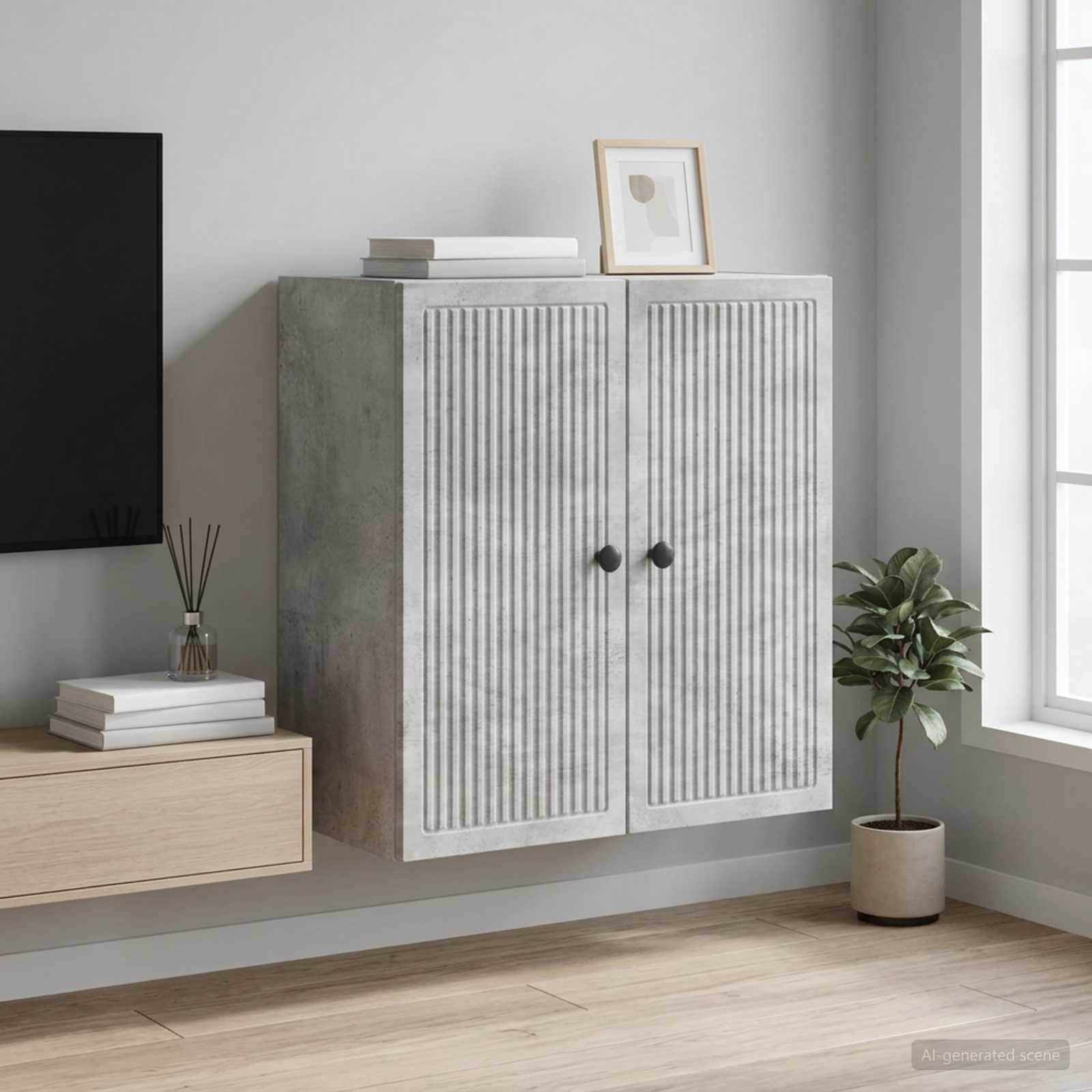 Walplus 2 Door Engineered Wood Wall Cabinet - Grey - 59 x 31 x 60 cm