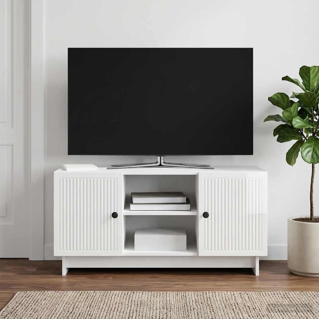 Walplus 2 Door High Gloss TV Cabinet - High Gloss White - 102 x 34.5 x 50 cm