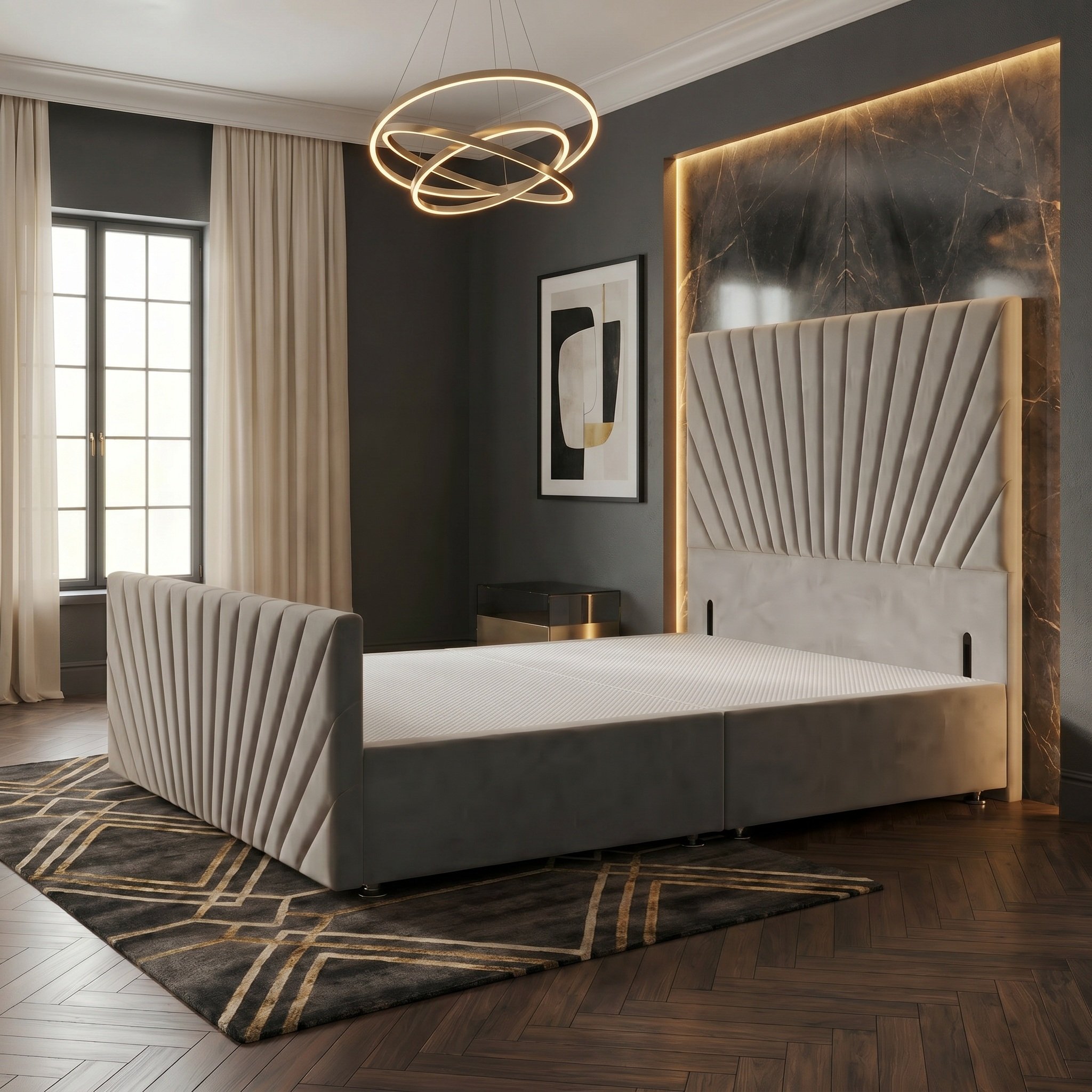 Somnior Velvet Super King Divan Bed with Footboard & Headboard - Silver