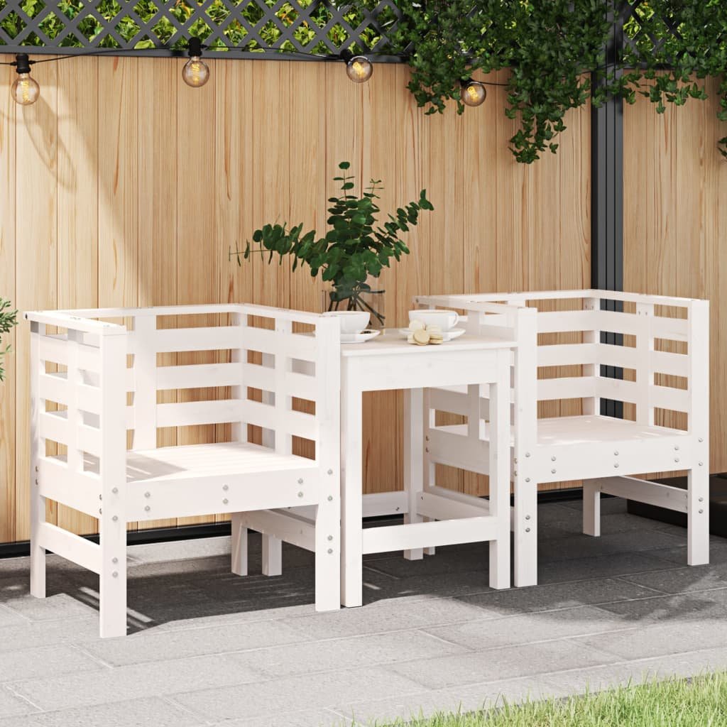 Walplus 2 Piece Wood Garden Chairs - White - 61.5 x 53 x 71 cm