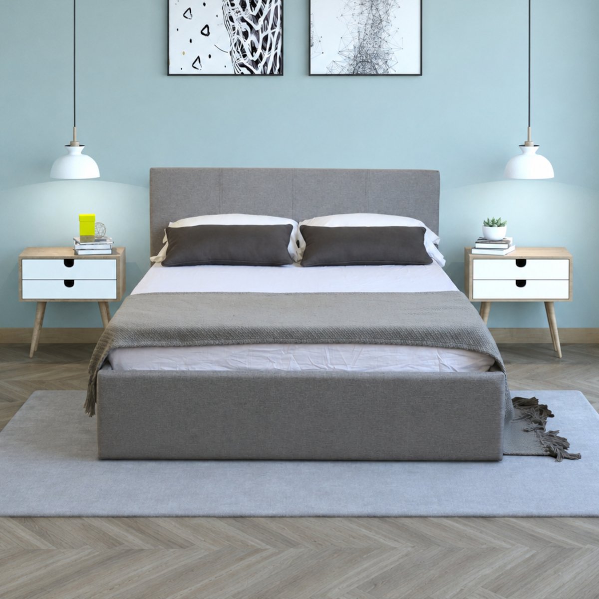 Home Treats Small Double Upholstered Side Lift Ottoman Bed With Hybrid Mattress