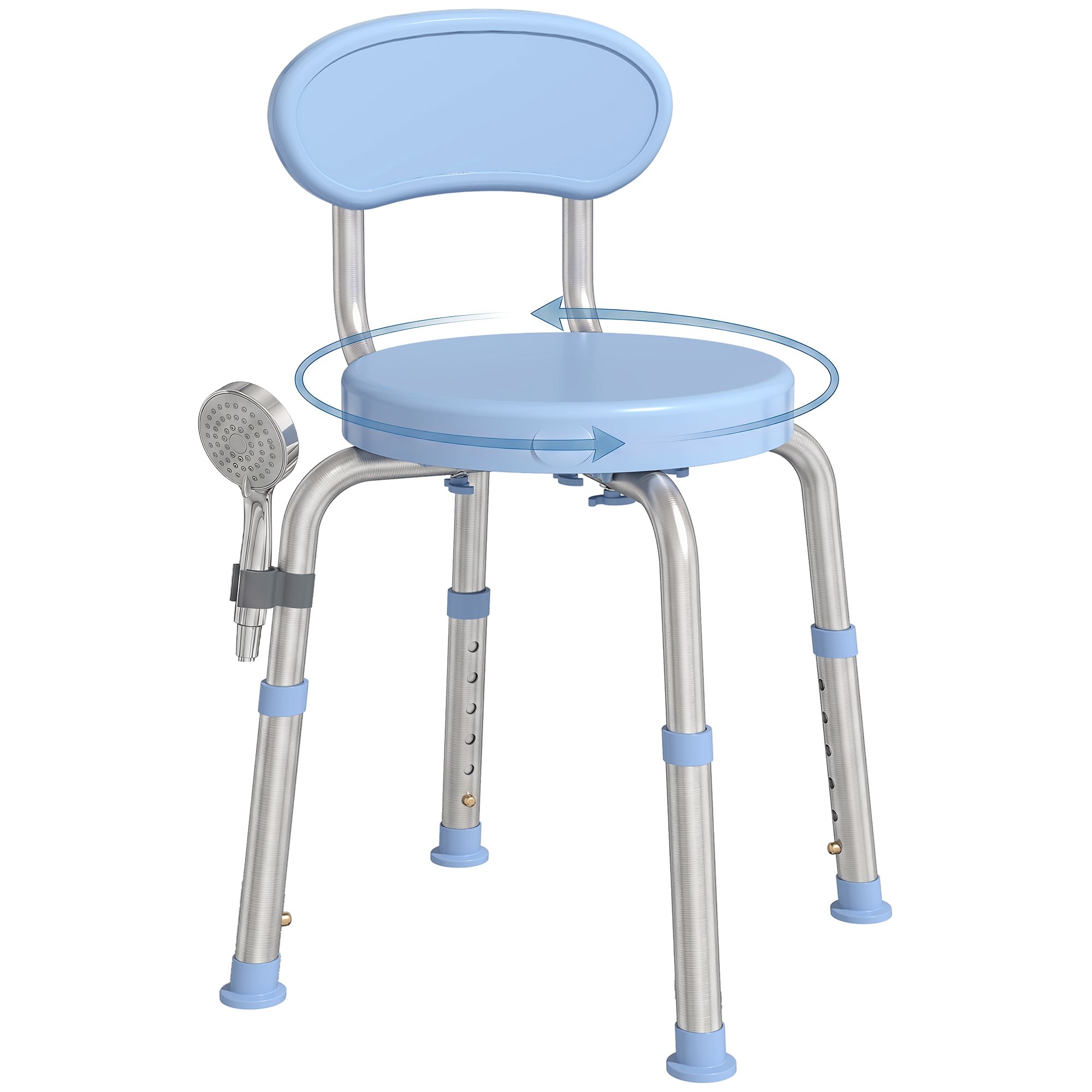 HOMCOM Aluminium 360 Degrees Swivel Shower Stool with Adjustable Height