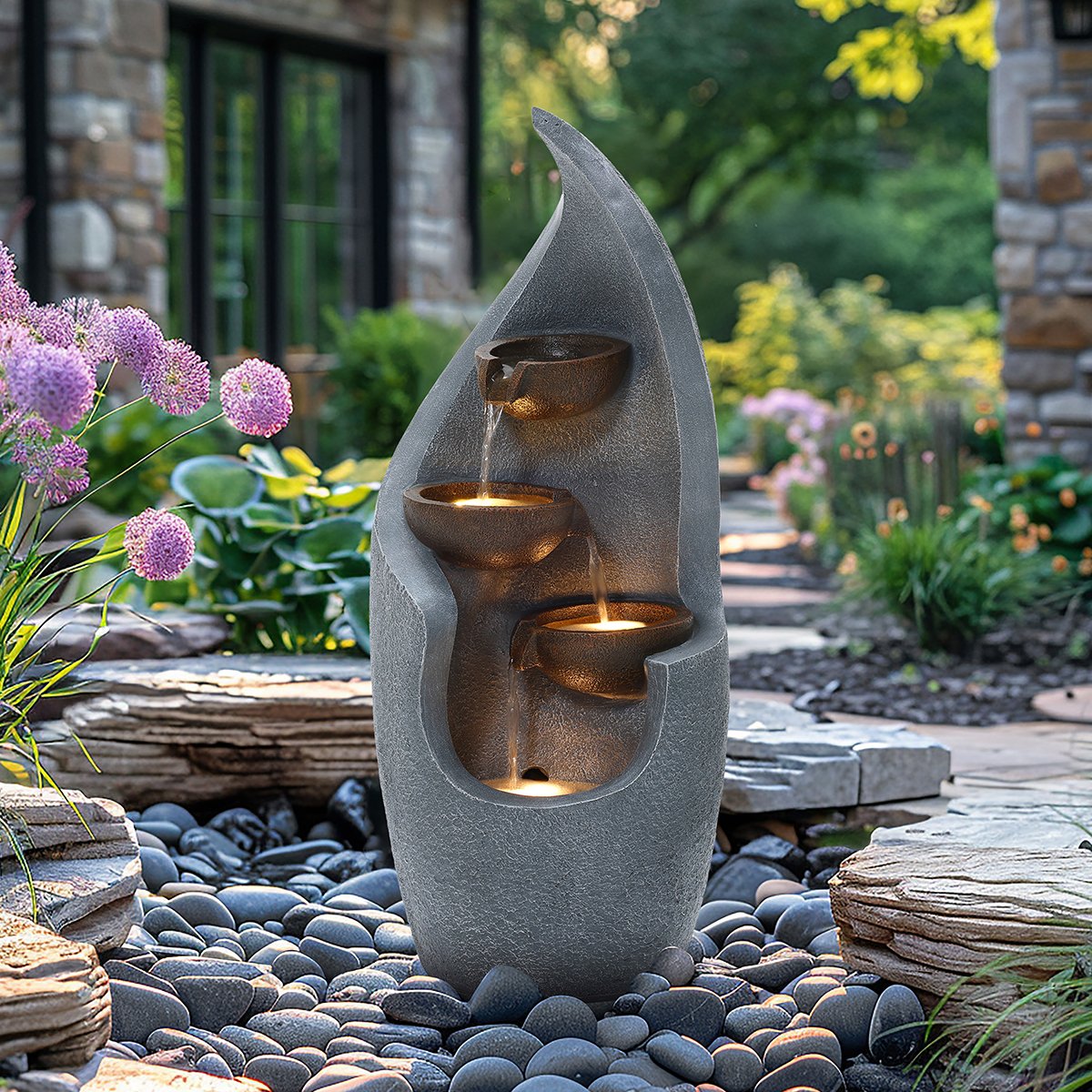 Charles Bentley Tiber Mains Powered Cascading Water Feature - Grey