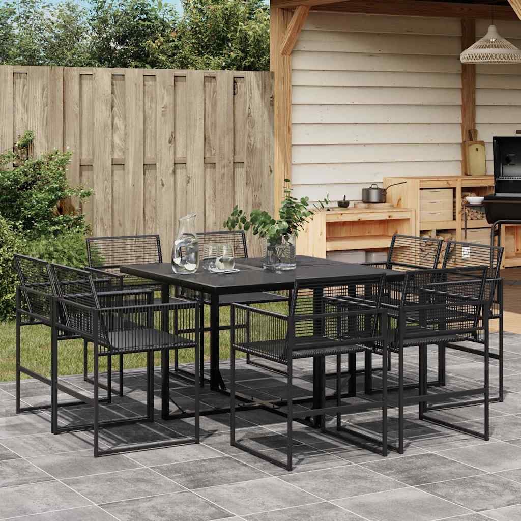 Walplus 9 Piece Poly Rattan Garden Dining Set - Black - 110 x 107 x 72 cm