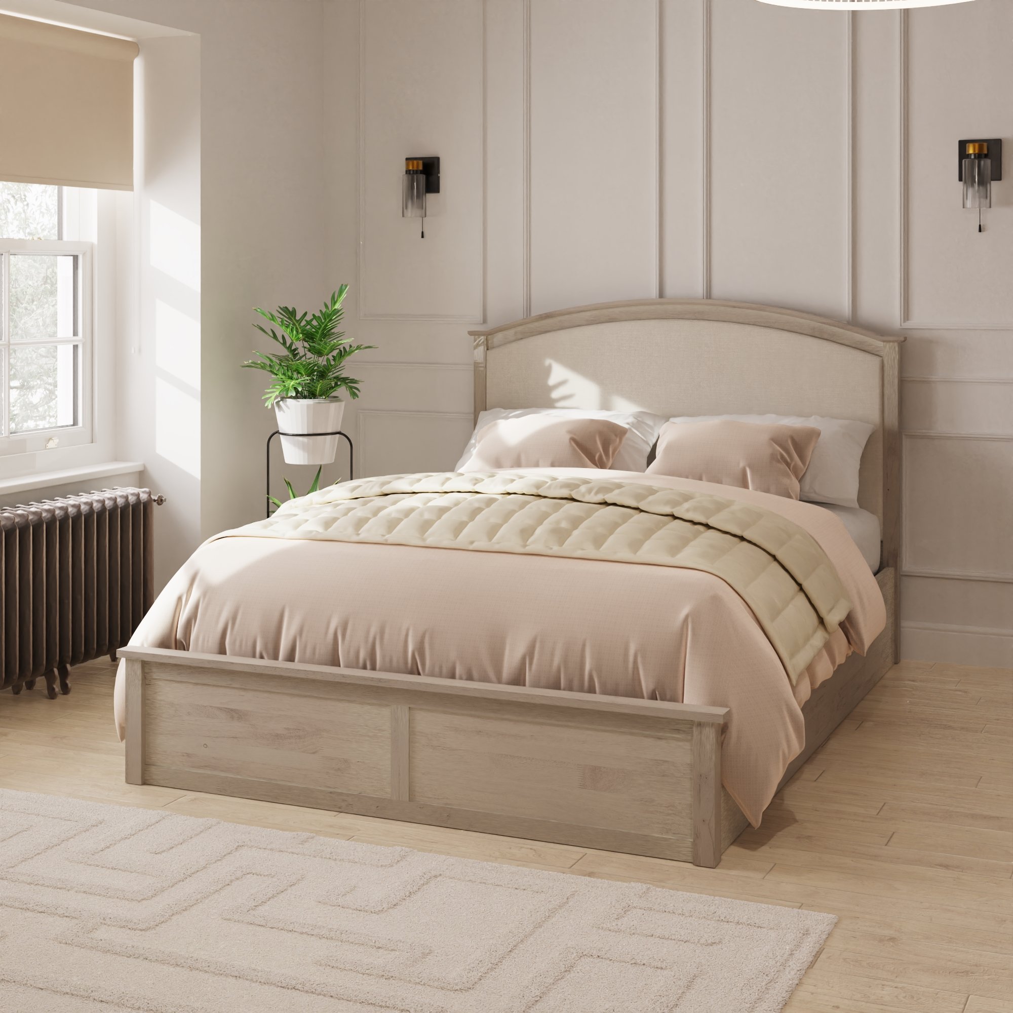 GFW Madrid Wooden King Size End Lift Ottoman Bed - Limed Oak
