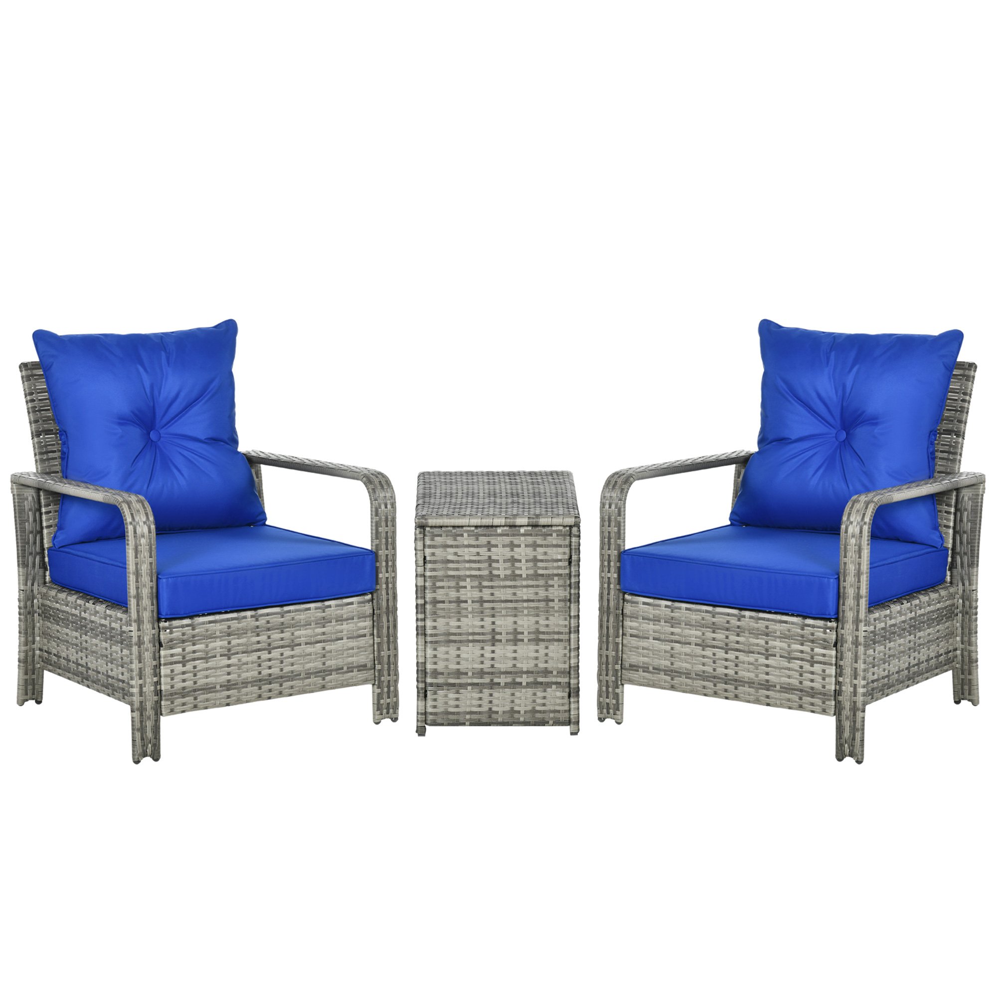 Outsunny Rattan Storage Bistro Set - Dark Blue