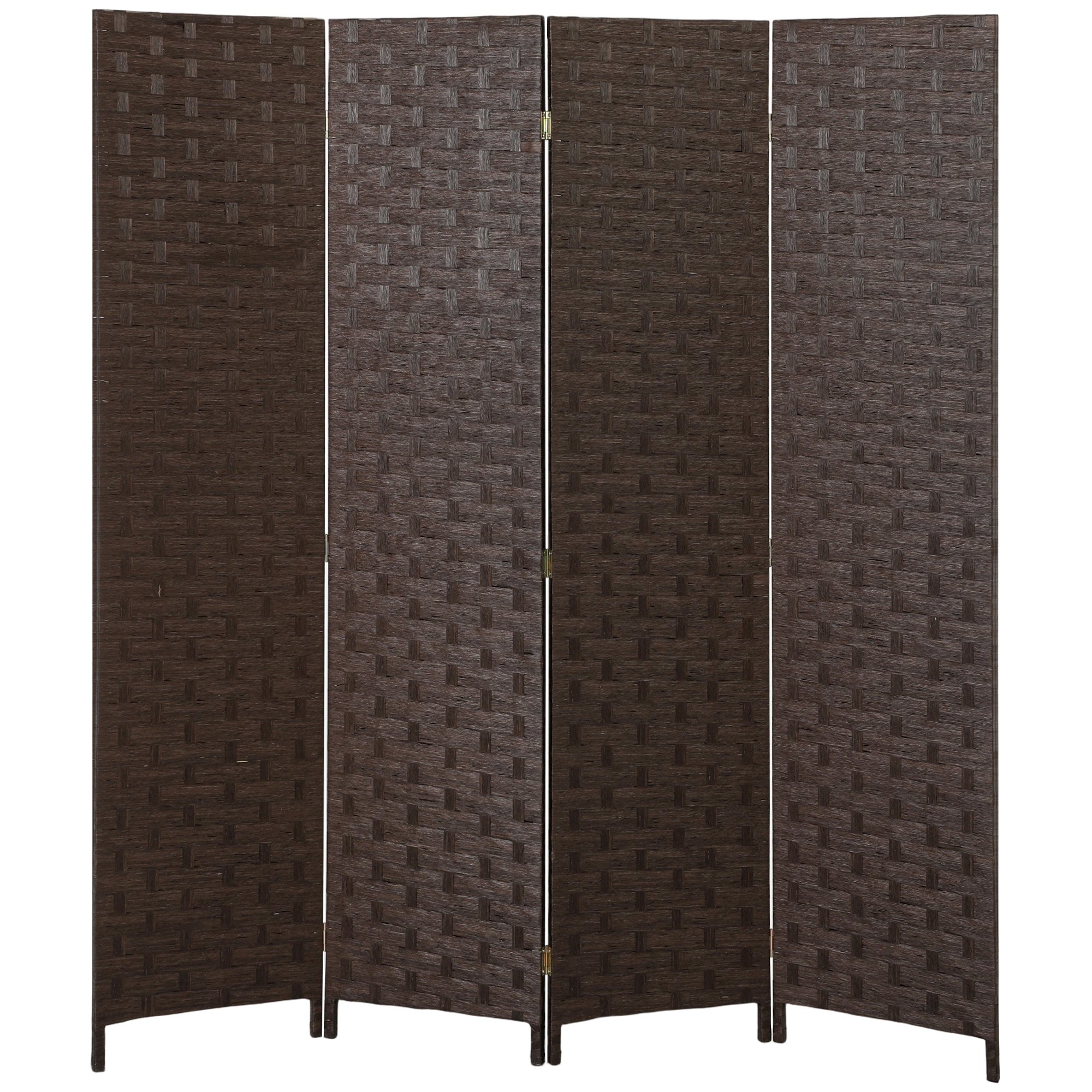 HOMCOM 4 Panel 170cm Paper Rope Folding Room Divider – Dark Brown