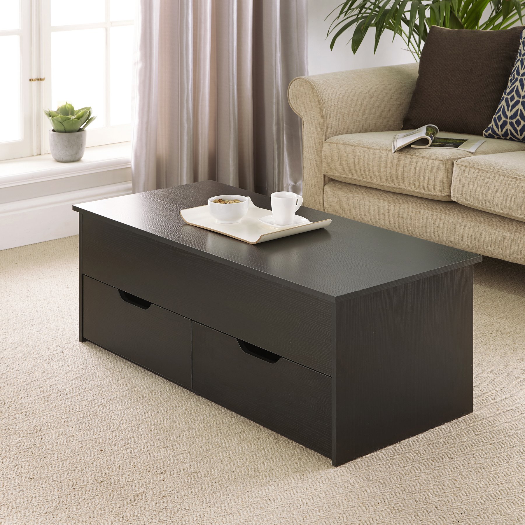 Home Source Bruges 2 Drawer Lift Up Coffee Table - Black