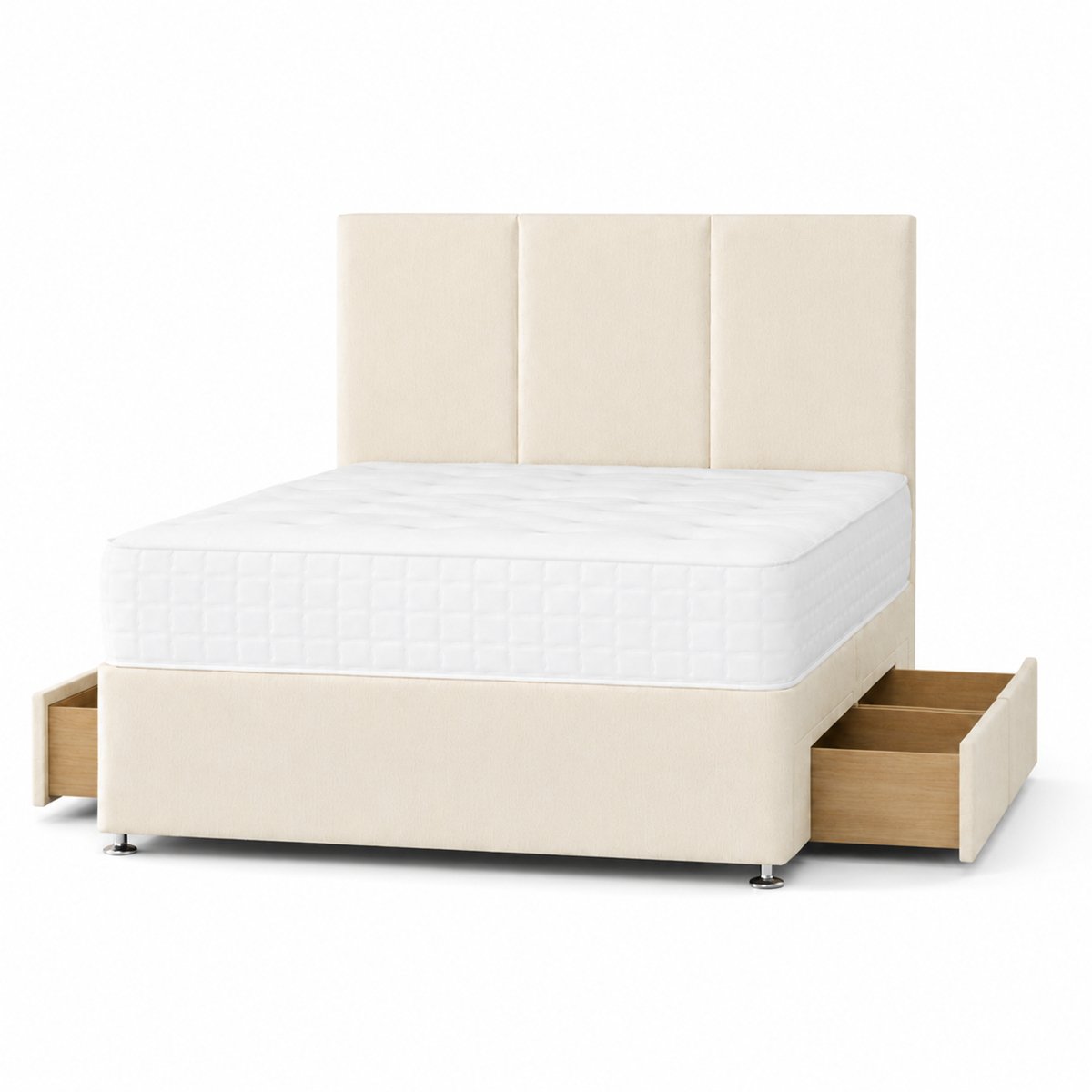 Comfy Deluxe 4ft Small Double 2  Drawer  Plush Velvet Divan Bed Set -  Cream