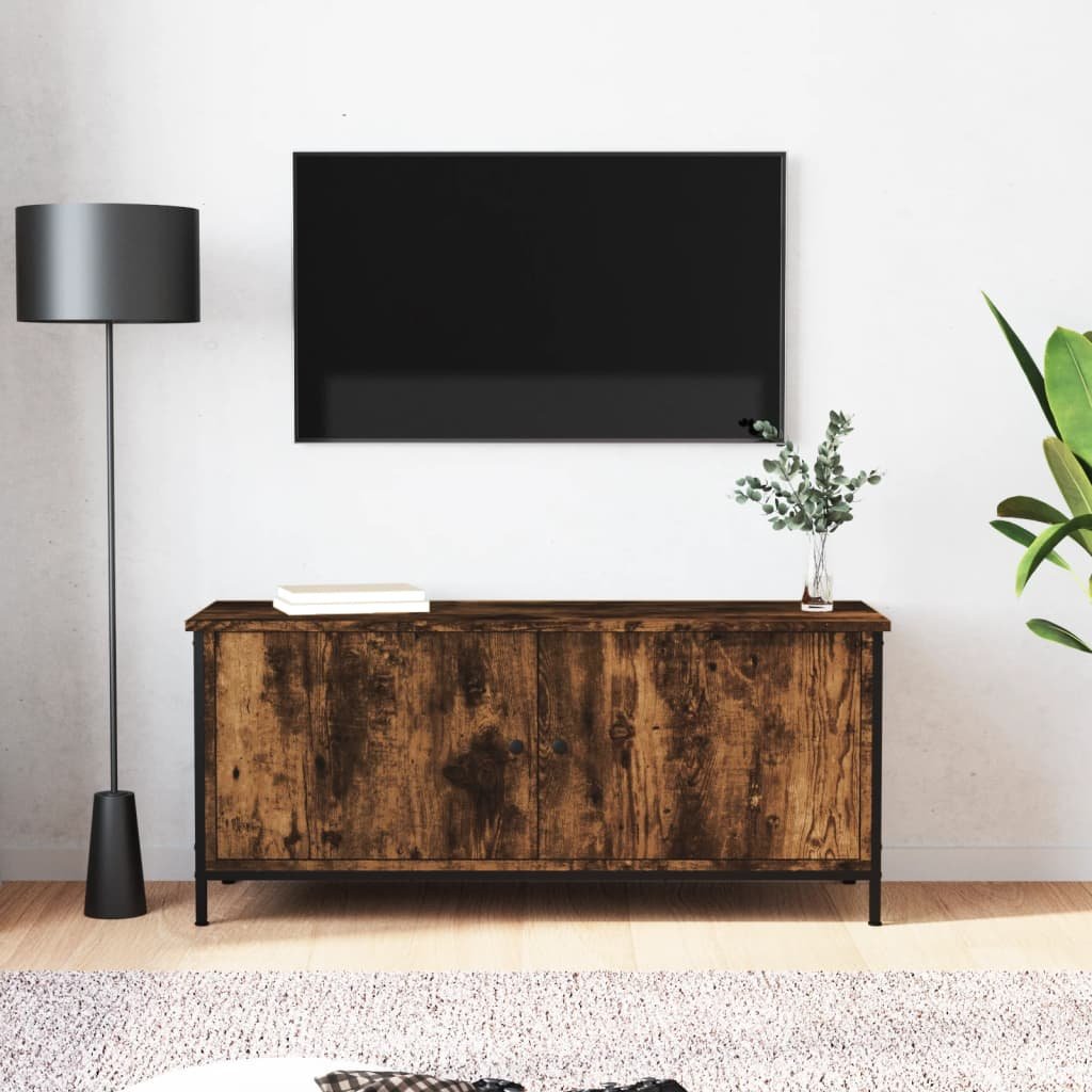 Walplus Engineered Wood TV Cabinet with Doors - Dark Oak - 102 x 35 x 45 cm