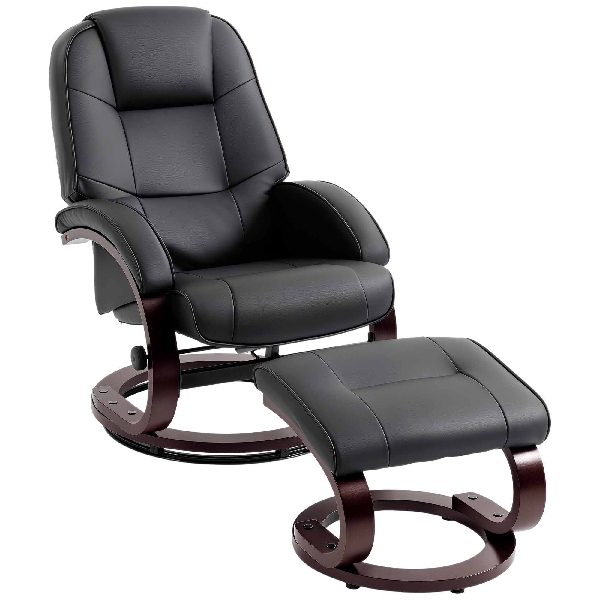 HOMCOM Faux Leather Swivel Recliner Armchair with Armrest - Black
