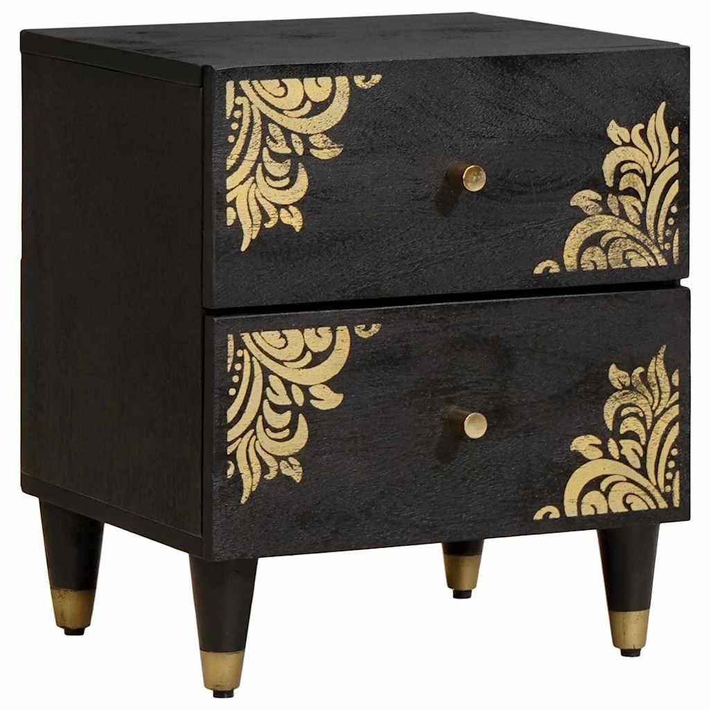 Walplus Solid Wood Bedside Drawer Unit - Black - 40 x 33 x 46 cm