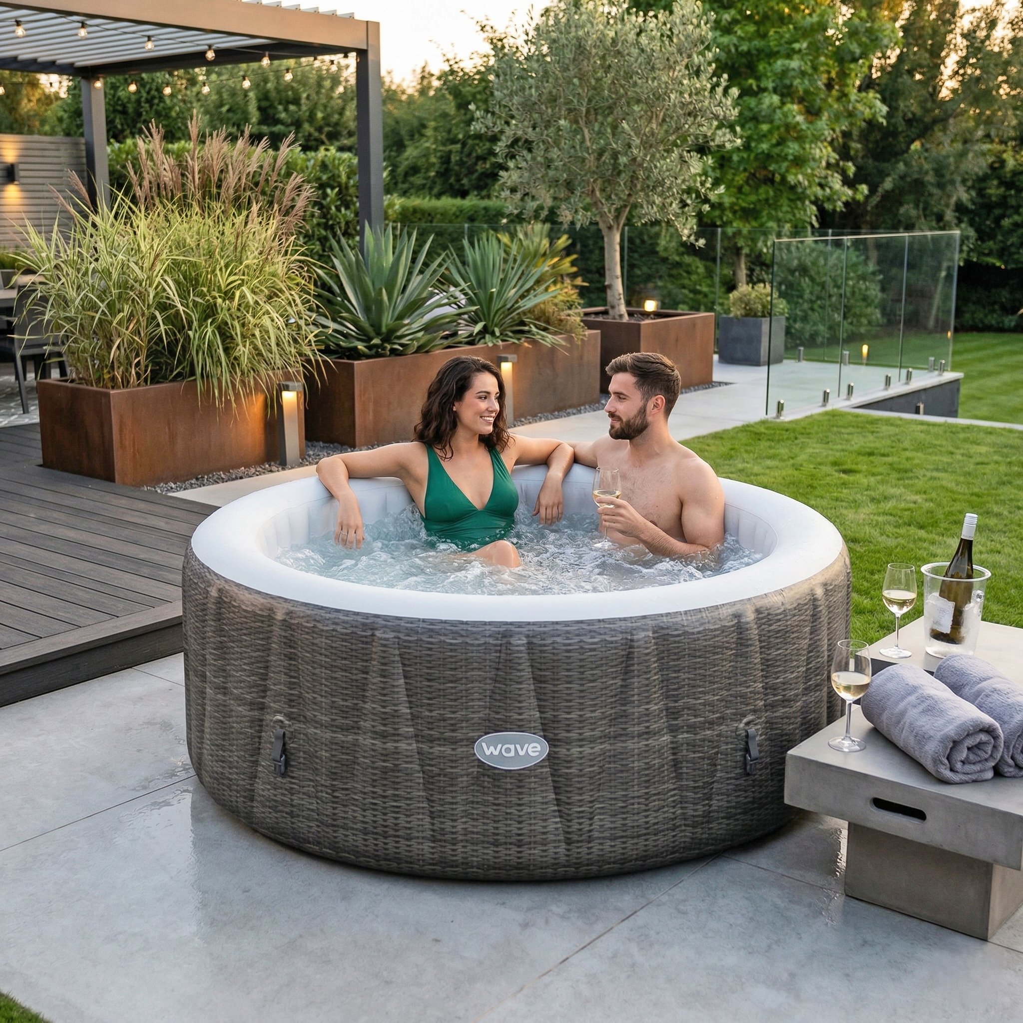 Wave Atlantic 6-Person Inflatable Hot Tub with EnergySave Bundle - Brown Rattan