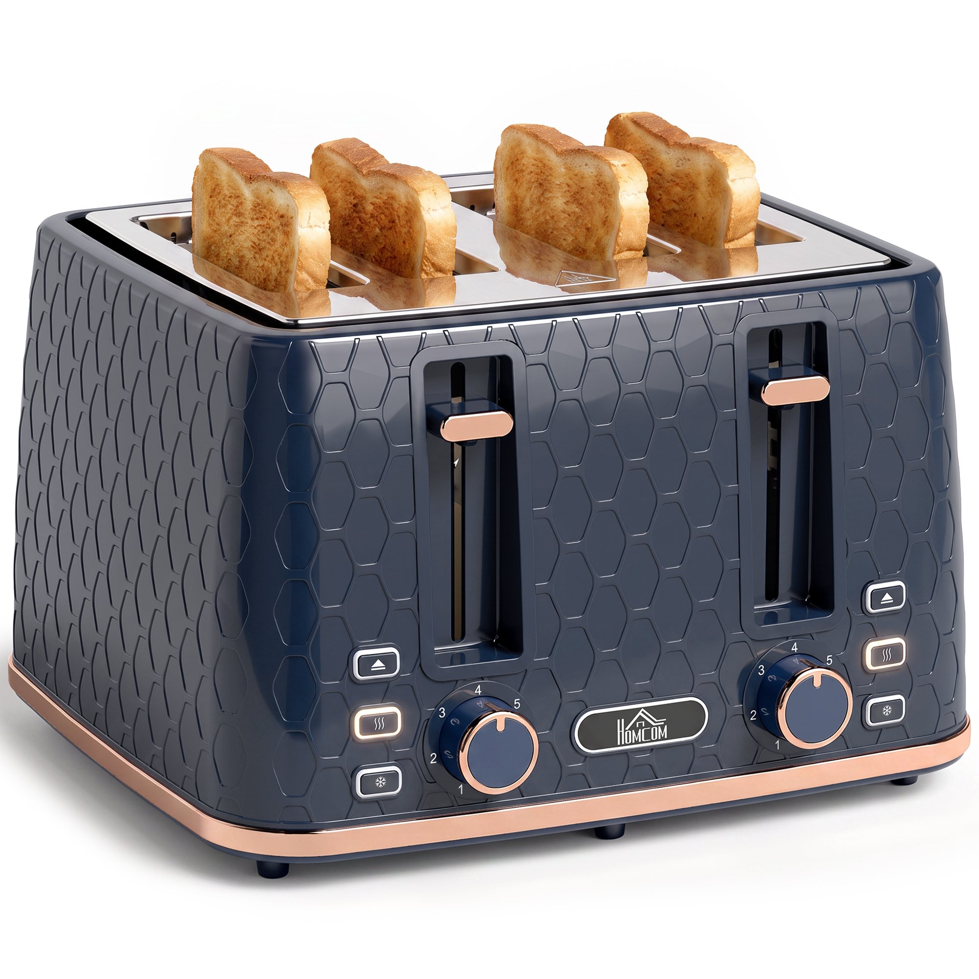 HOMCOM 4 Slice Toaster with 7 Browning Levels and Crumb Tray - Dark Blue