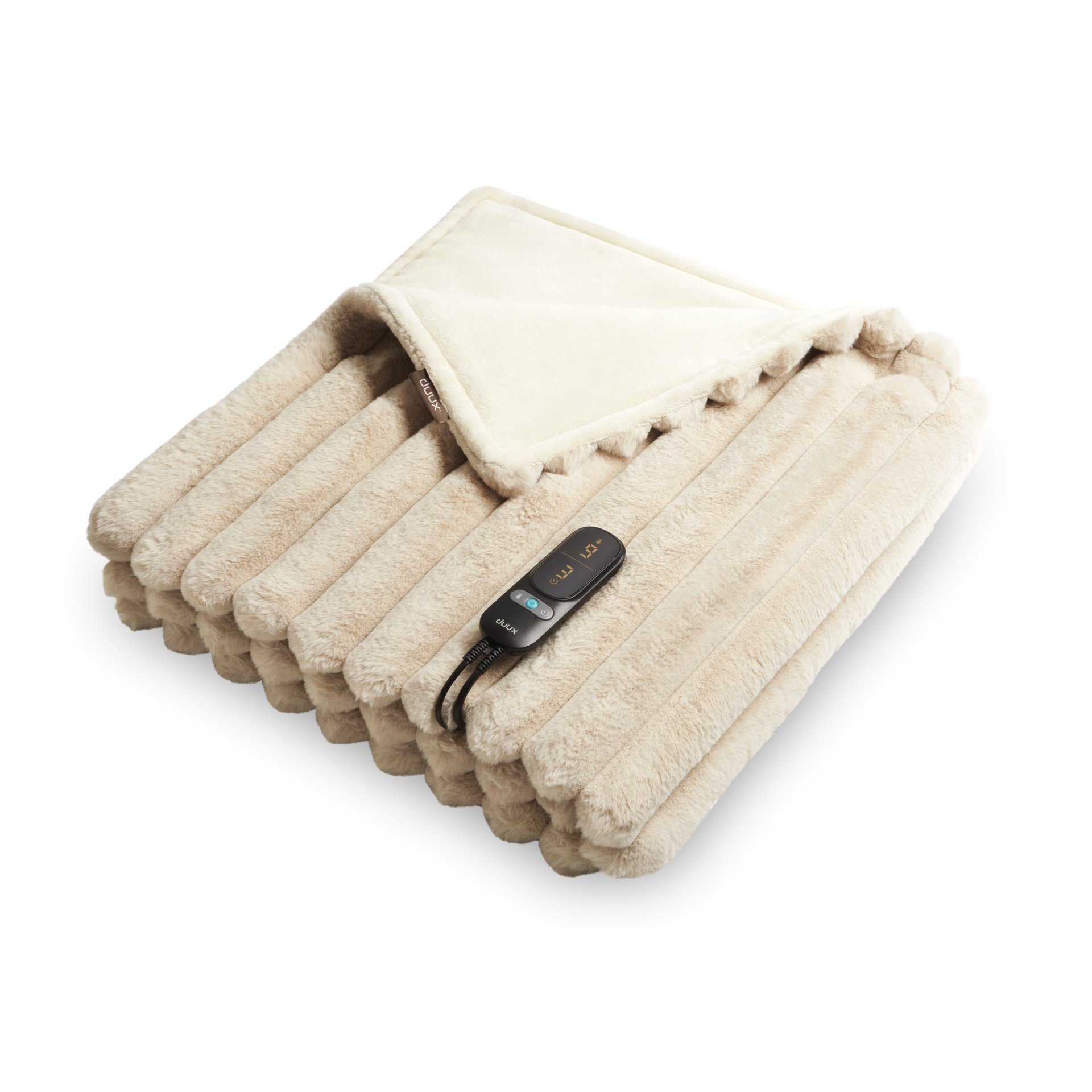Duux Yentl Overblanket Stripped Rabbit Faux Fur - 200 x 200cm - Beige