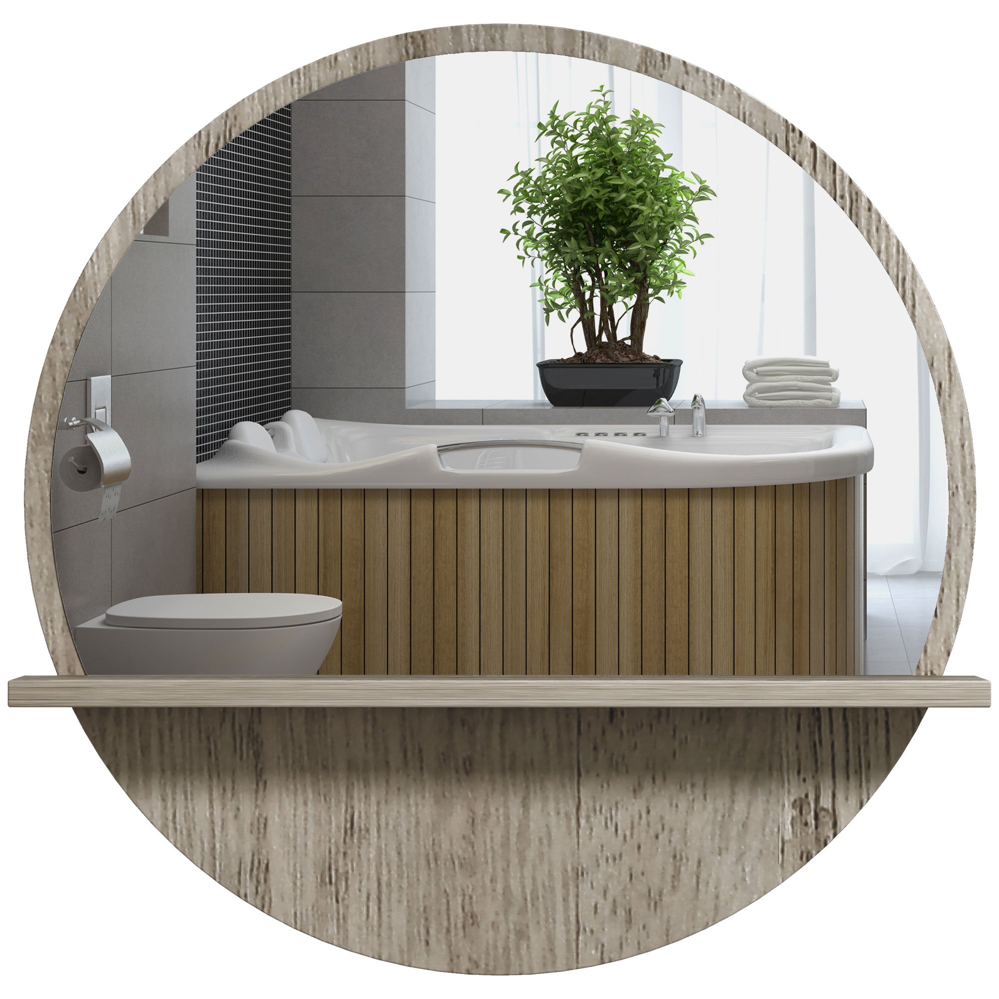 kleankin 45cm Round Wall Mounted Bathroom Mirror - Grey