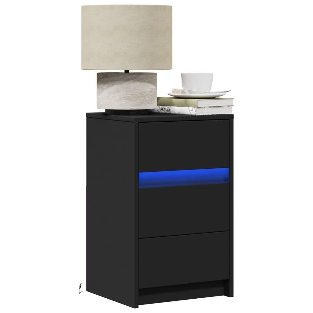 Walplus LED Engineered Wood Bedside Cabinet - Black - 38 x 34 x 61 cm
