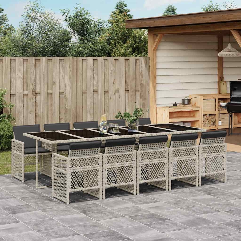 Walplus 11 Piece Poly Rattan Garden Dining Set - Light Grey - 275 x 106 x 73 cm