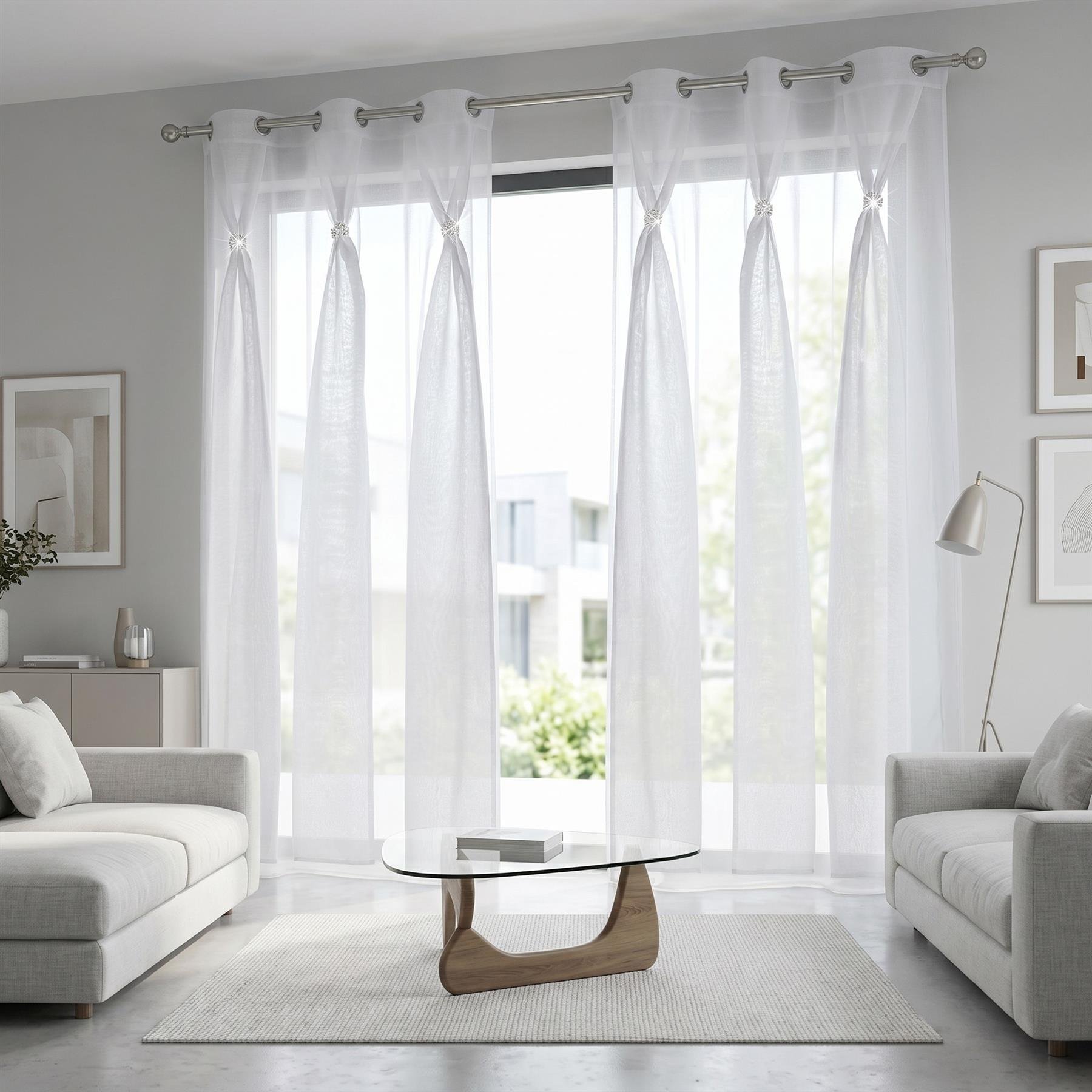 Luxury Living Linen Look Voile Eyelet Pair 150cm x 183cm - White