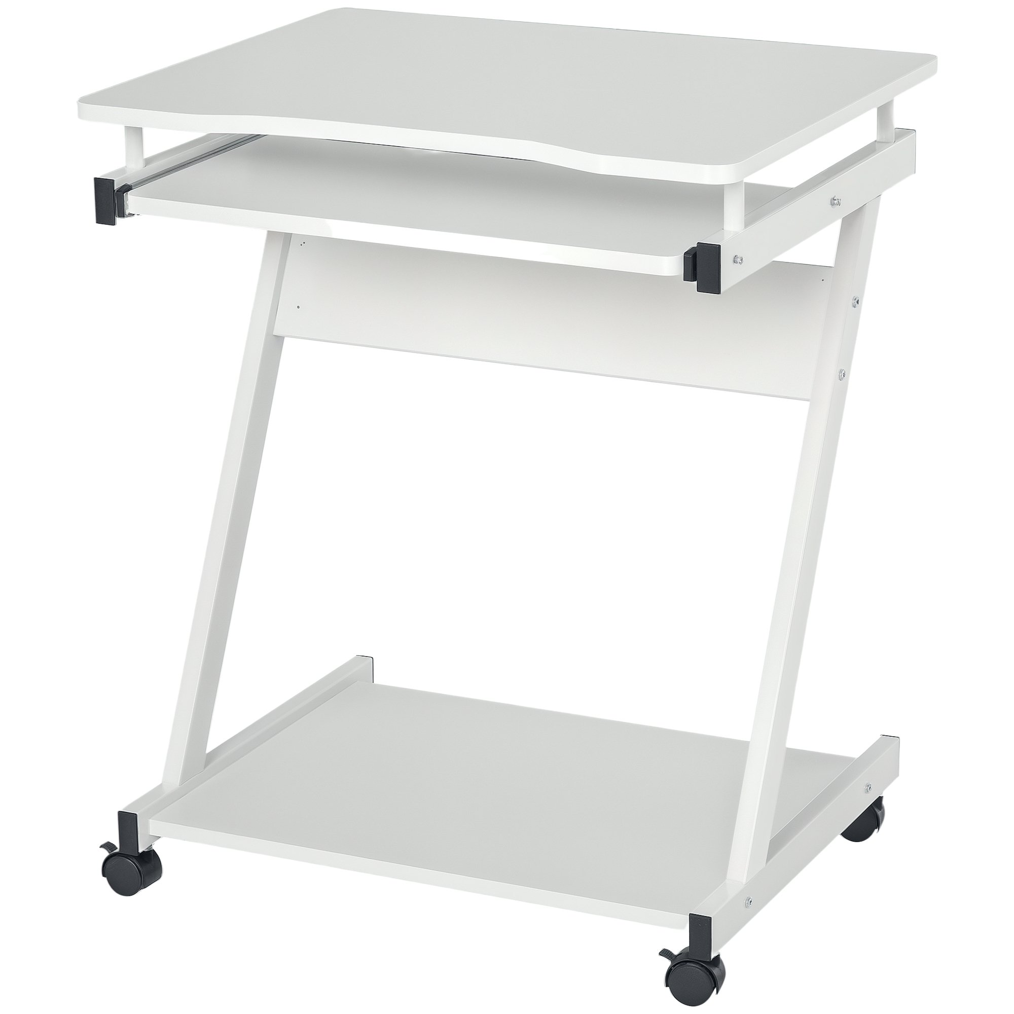 HOMCOM Industrial Mobile Computer Desk with Keyboard Tray - White