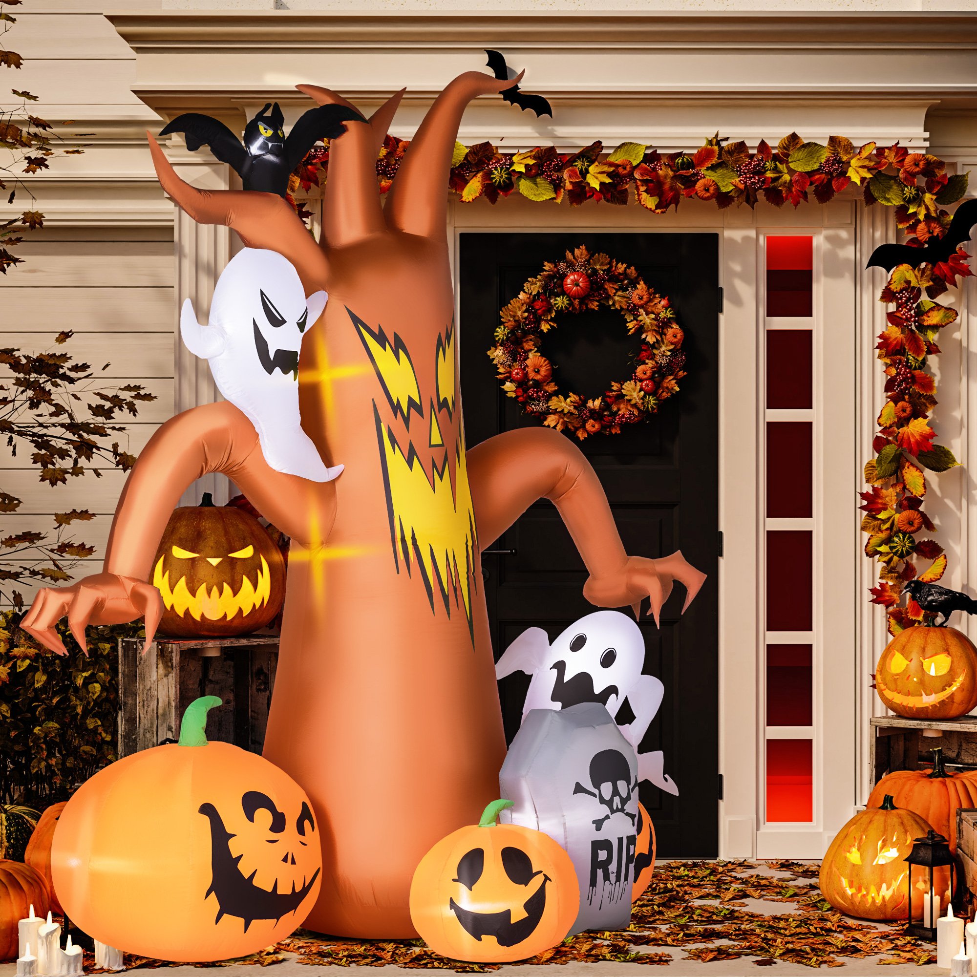 Outsunny 7.9ft Halloween Ghost Tree with Pumpkins Inflatable Decoration