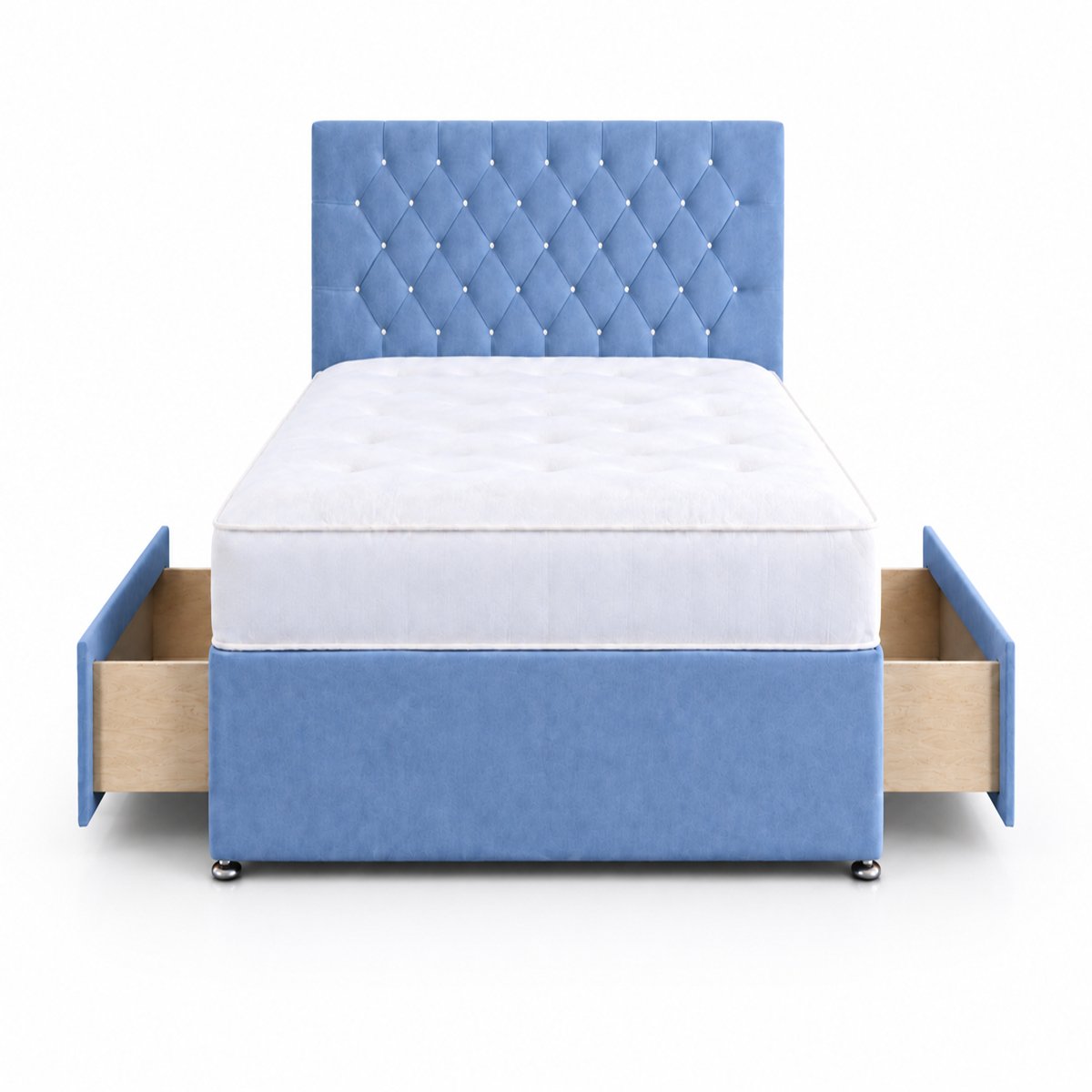 Comfy Deluxe 6ft Super King     2 Drawer Velvet  Divan Bed Set -  Sky Blue